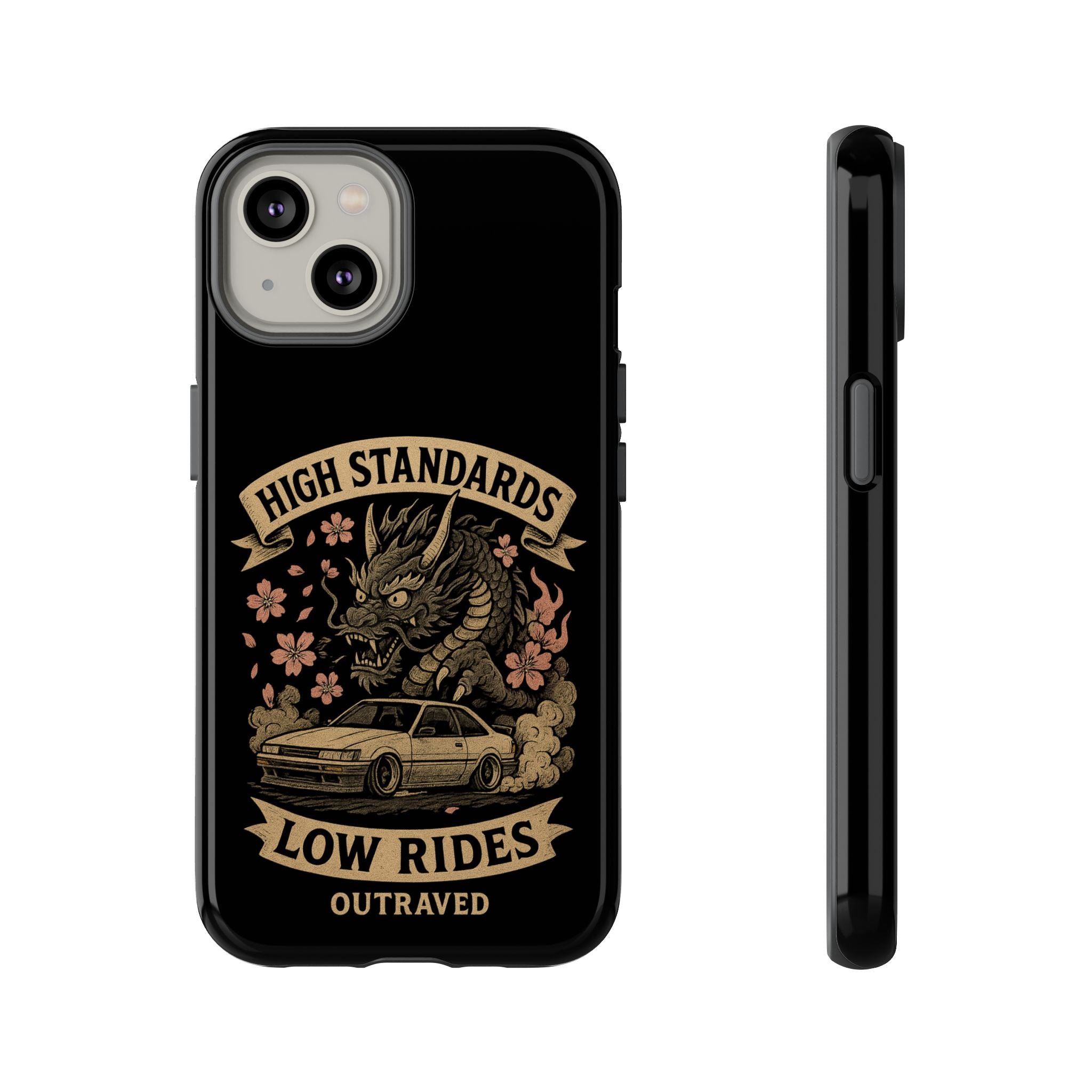 Phone Case — "High Standards Low Rides" Retro Dragon Car Design