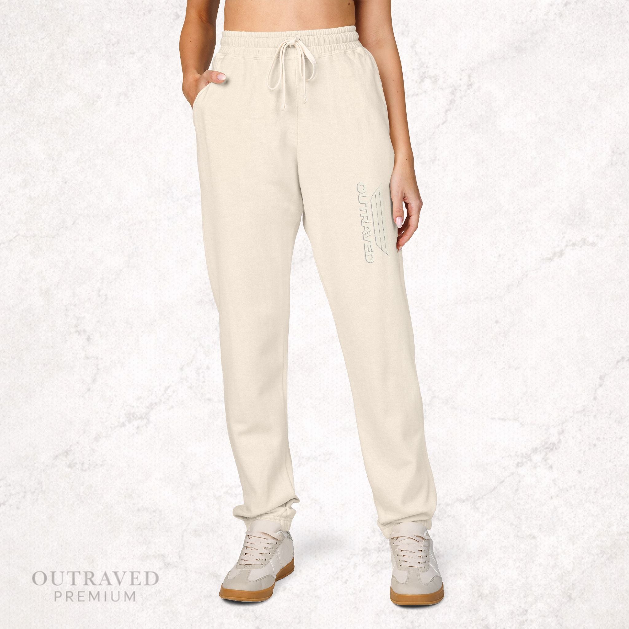 Garment-Dyed Fleece Sweatpants — Olive Joggers with White Side Logo