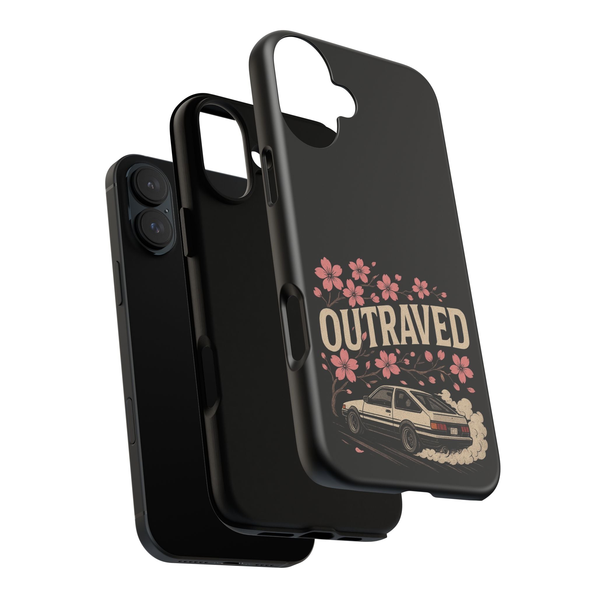 Phone Case — “Outraved” Drift Car Graphic with Cherry Blossoms