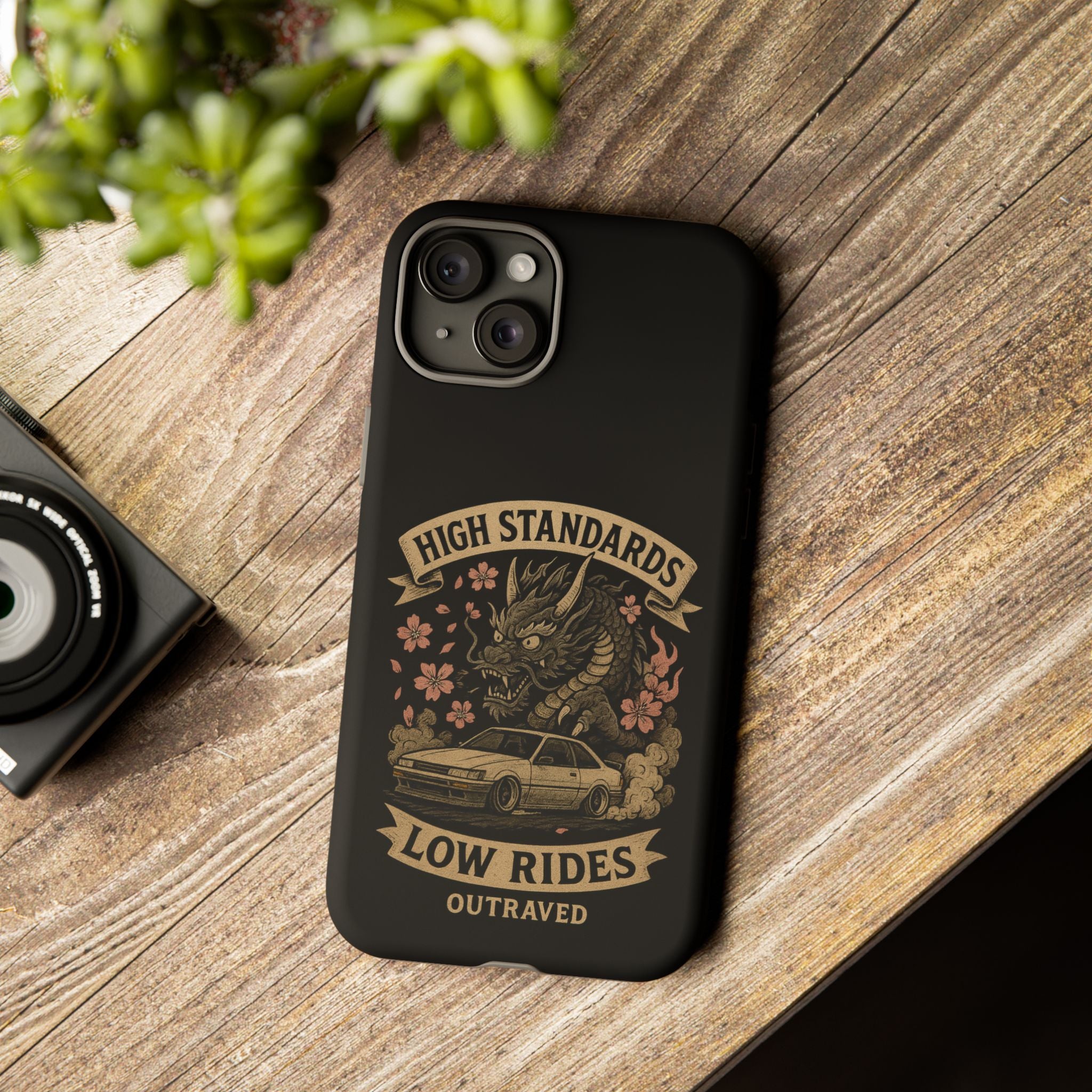 Phone Case — "High Standards Low Rides" Retro Dragon Car Design