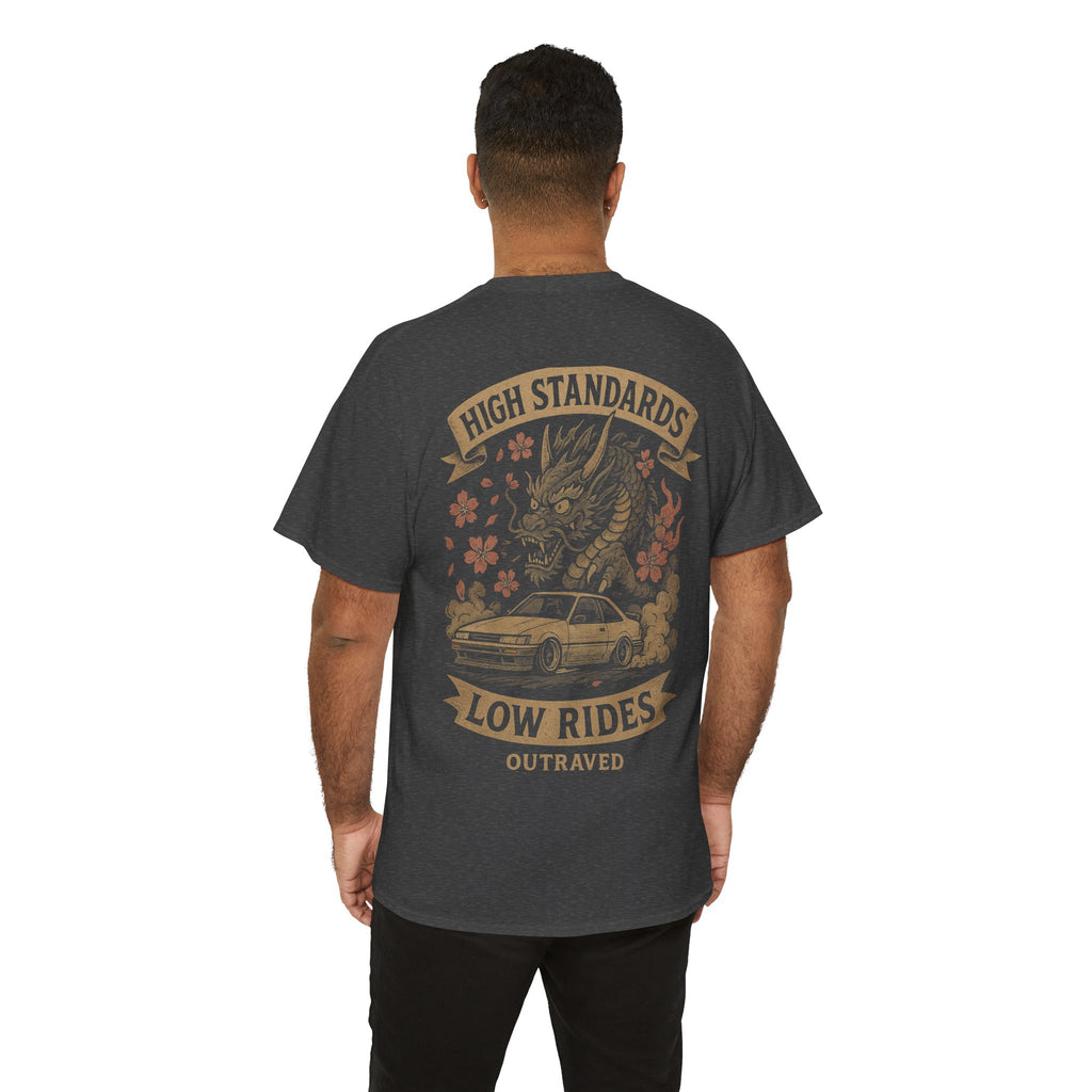 A Outraved 'High Standards Low Rides' Graphic Tee — Vintage Dragon Car Design