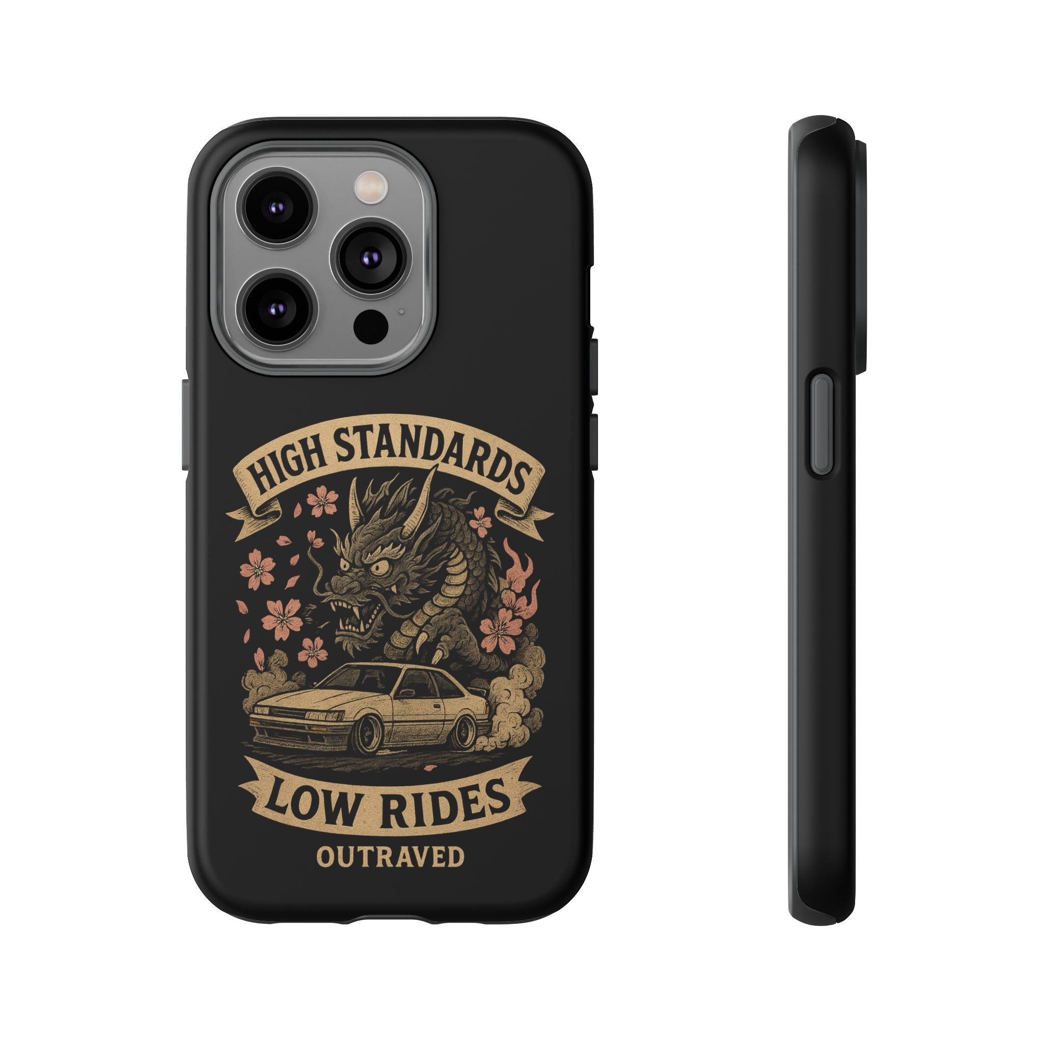 Phone Case — "High Standards Low Rides" Retro Dragon Car Design