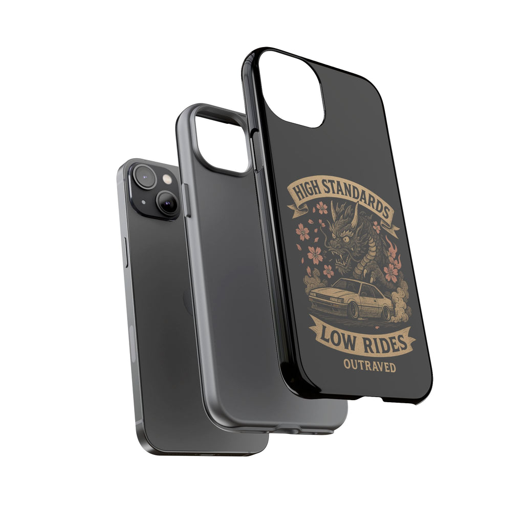 Phone Case — "High Standards Low Rides" Retro Dragon Car Design