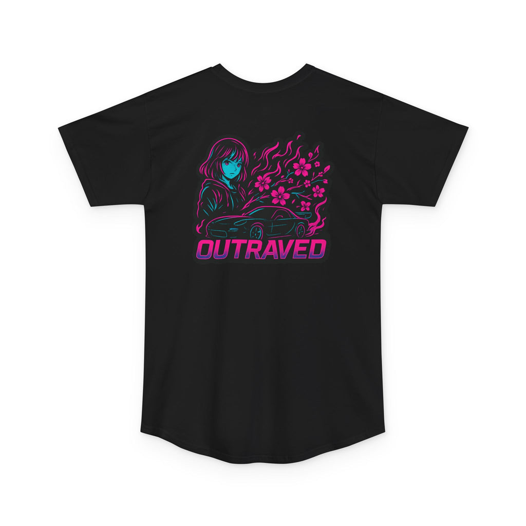 A Outraved Flame Retro Car Longbody Tee — Vintage Anime Streetwear Longline Shirt