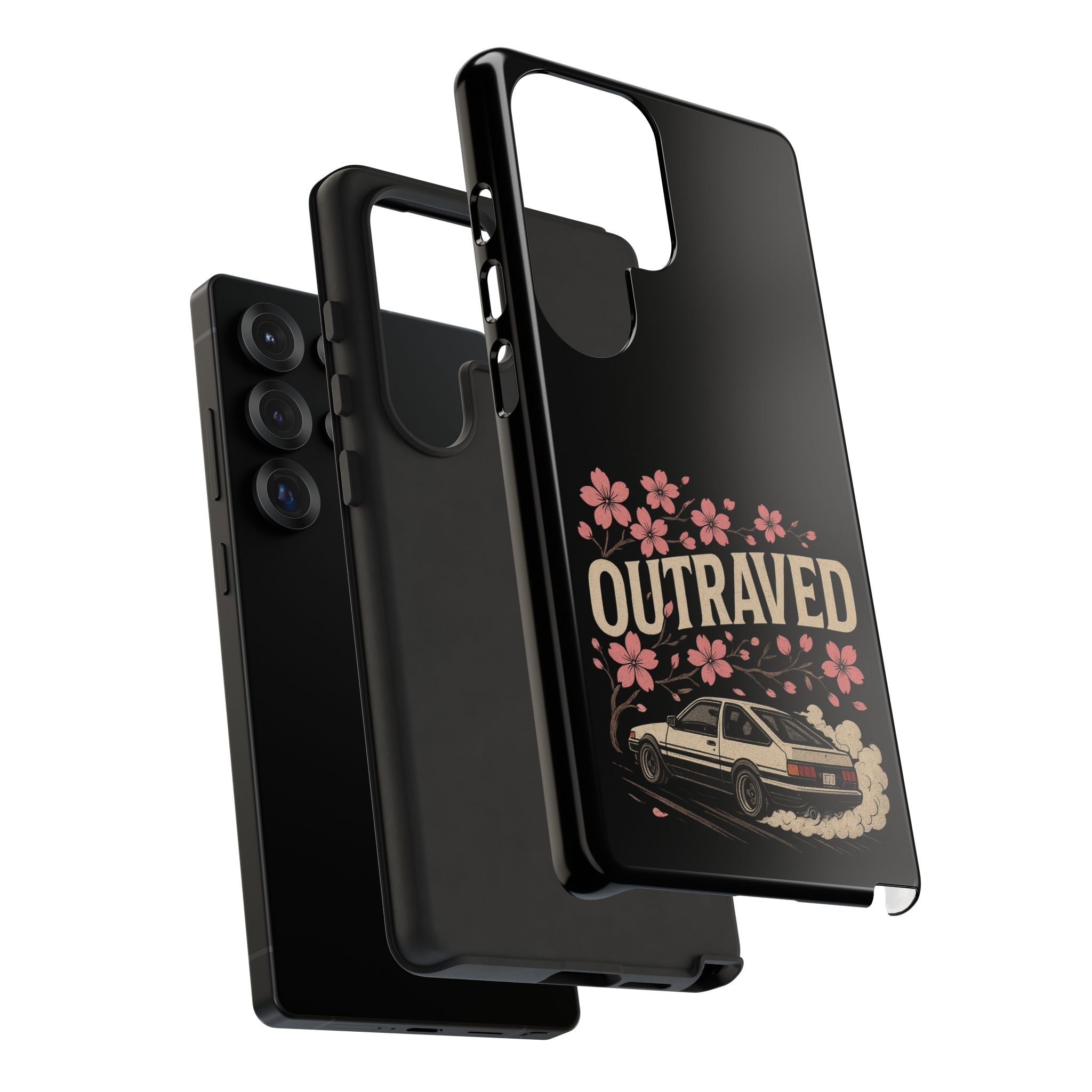 Phone Case — “Outraved” Drift Car Graphic with Cherry Blossoms
