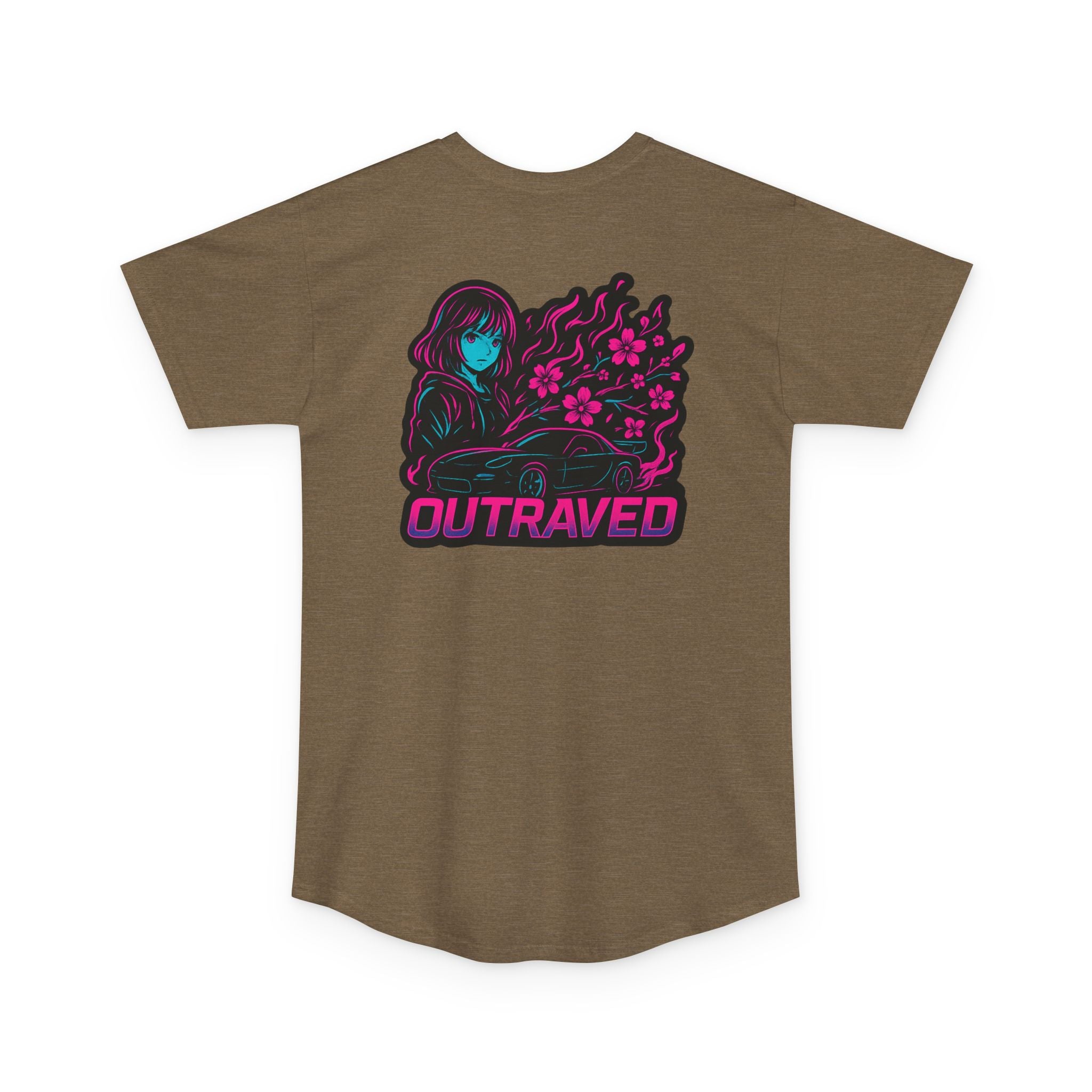 A Outraved Flame Retro Car Longbody Tee — Vintage Anime Streetwear Longline Shirt