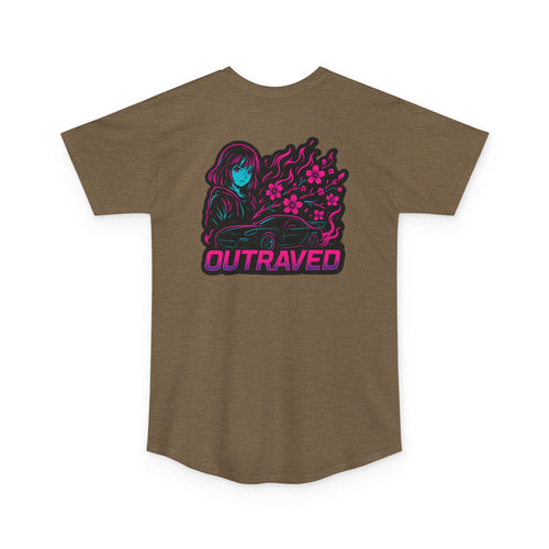 A Outraved Flame Retro Car Longbody Tee — Vintage Anime Streetwear Longline Shirt