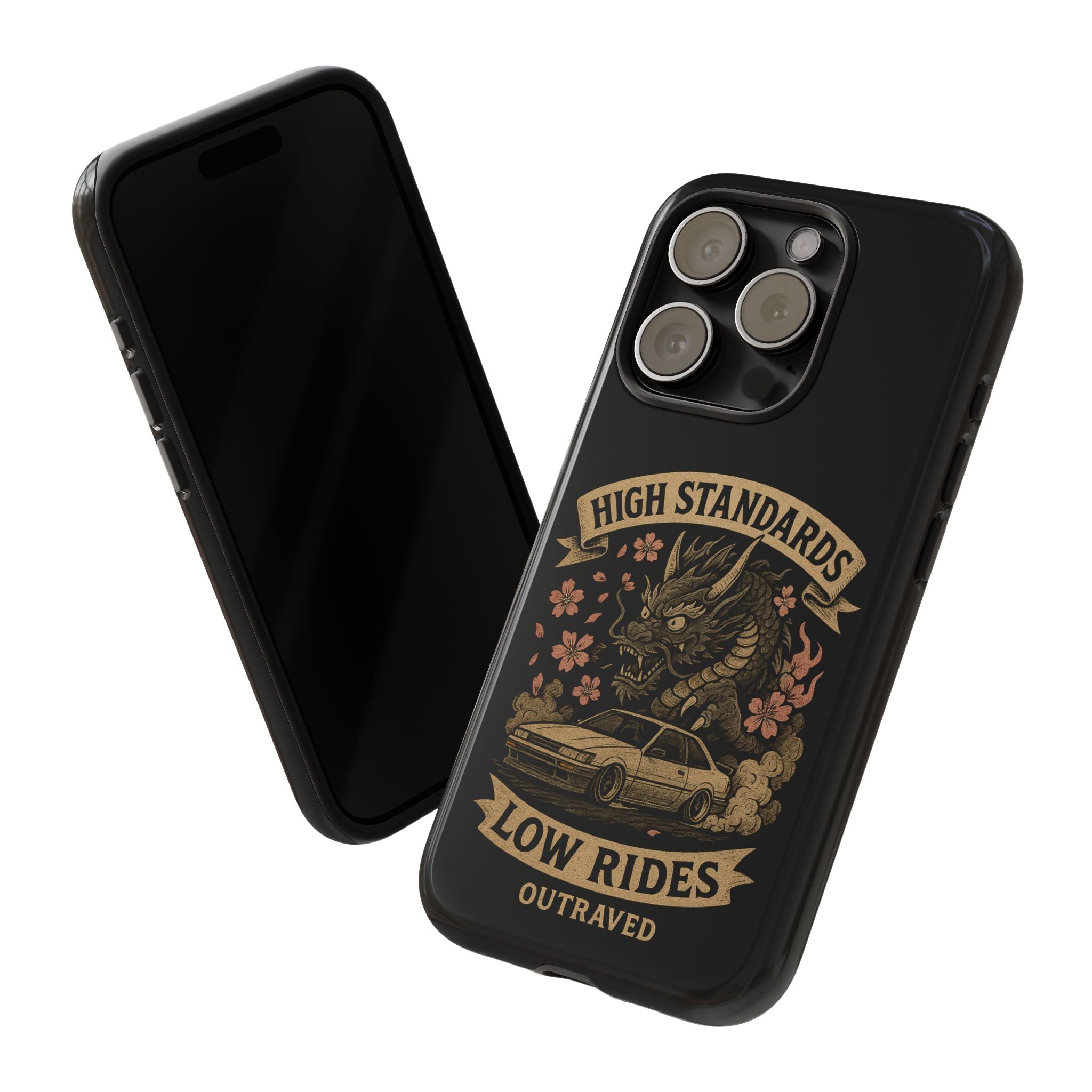 Phone Case — "High Standards Low Rides" Retro Dragon Car Design