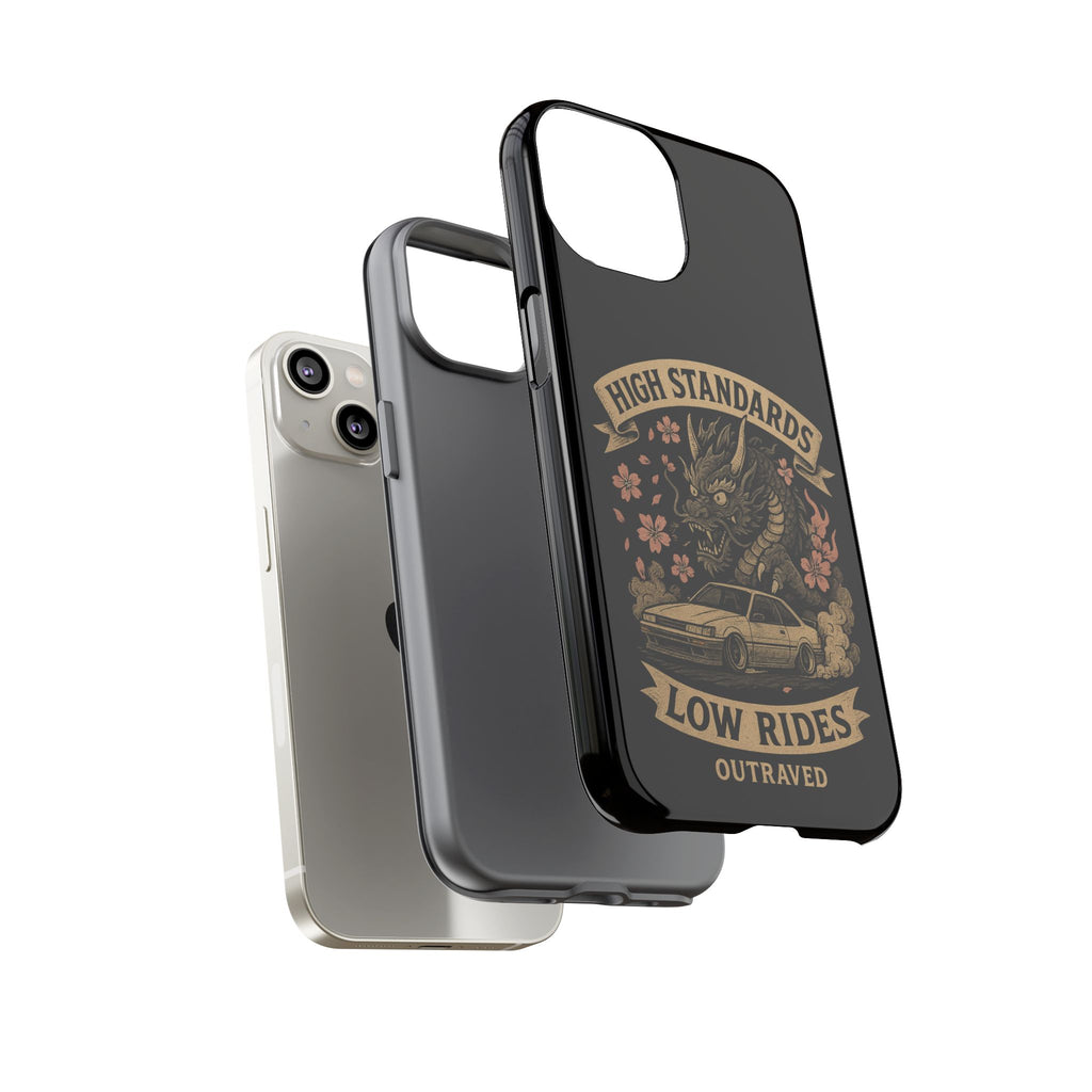 Phone Case — "High Standards Low Rides" Retro Dragon Car Design