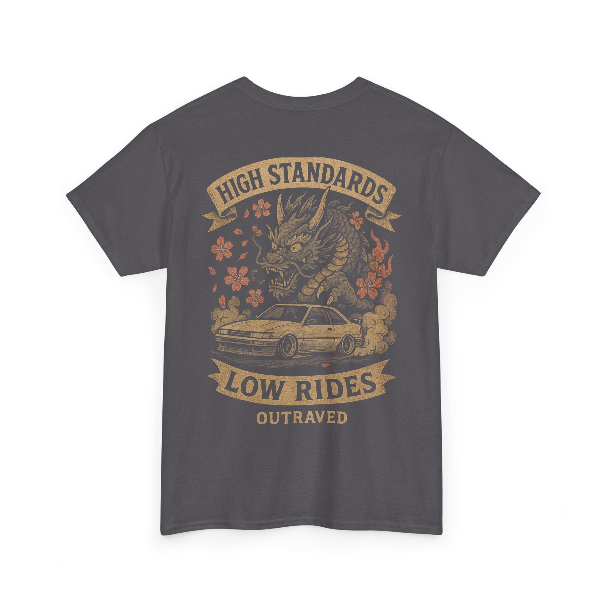 A Outraved 'High Standards Low Rides' Graphic Tee — Vintage Dragon Car Design