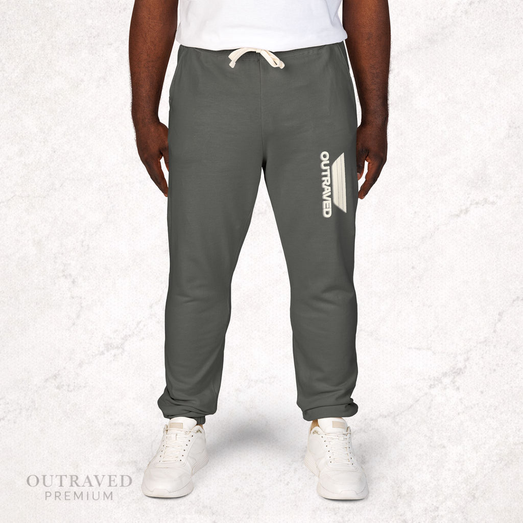 Garment-Dyed Fleece Sweatpants — Olive Joggers with White Side Logo