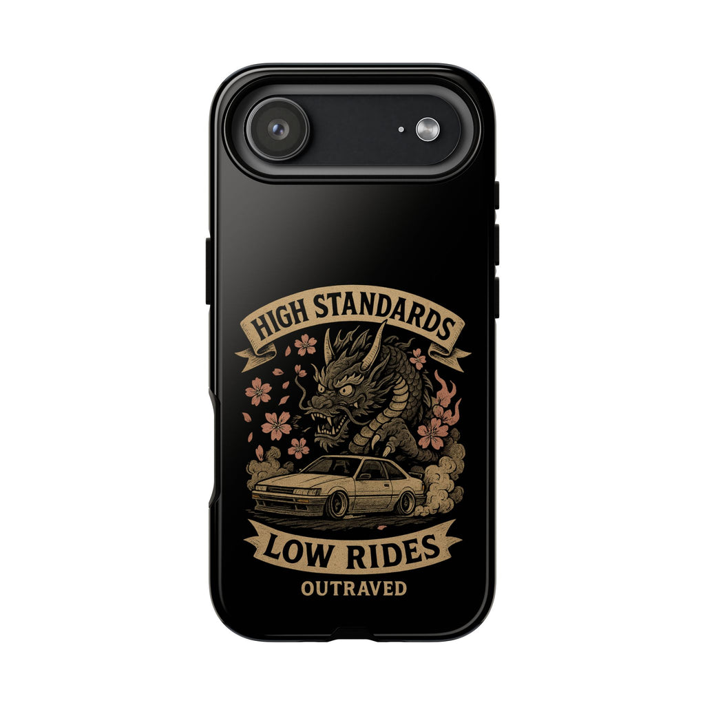 Phone Case — "High Standards Low Rides" Retro Dragon Car Design