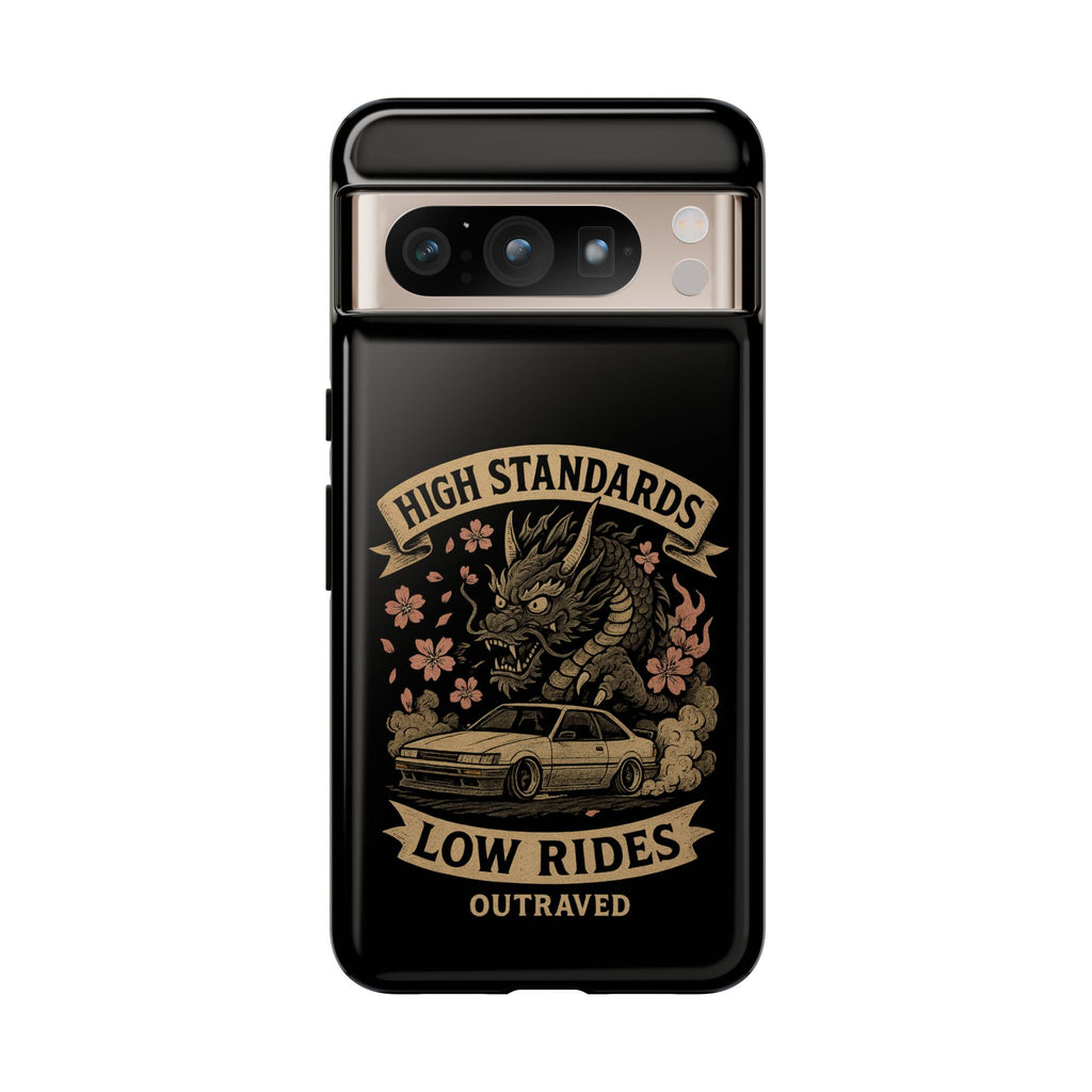 Phone Case — "High Standards Low Rides" Retro Dragon Car Design