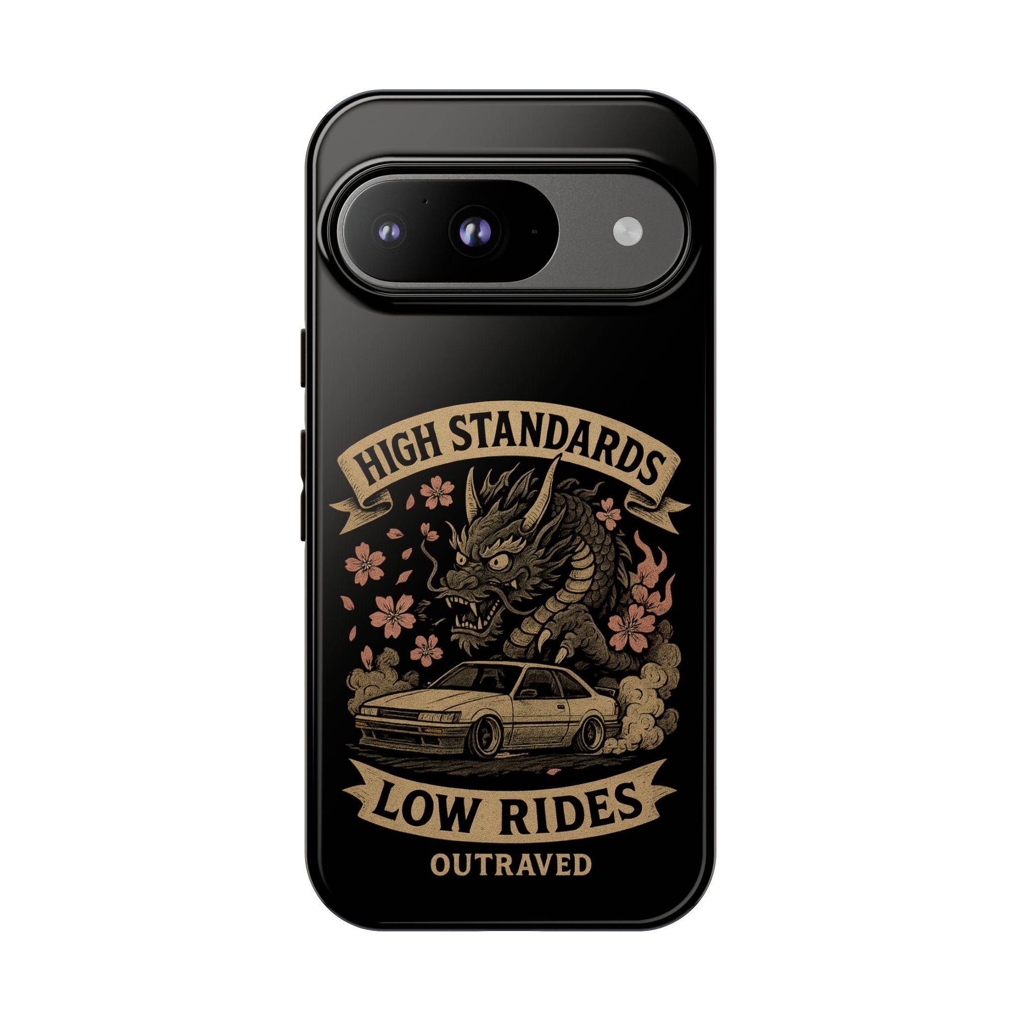 Phone Case — "High Standards Low Rides" Retro Dragon Car Design