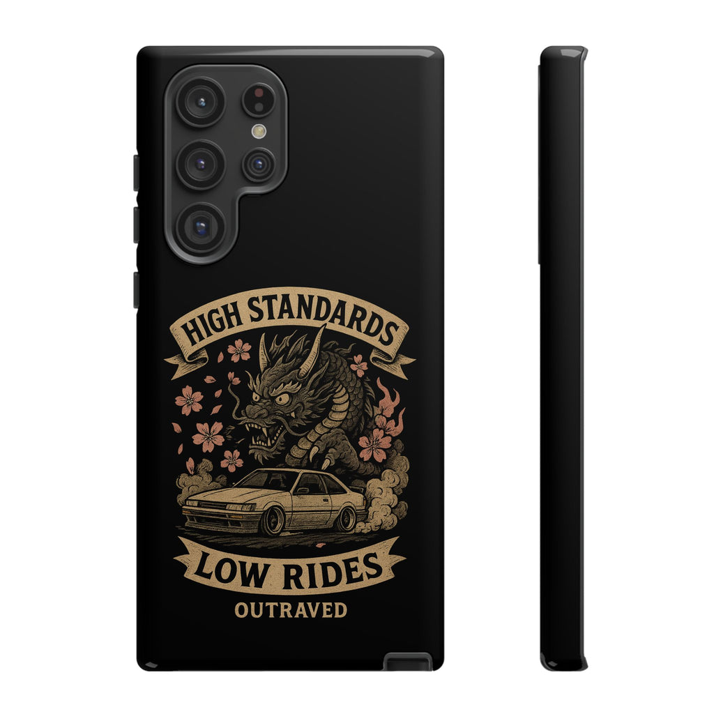 Phone Case — "High Standards Low Rides" Retro Dragon Car Design