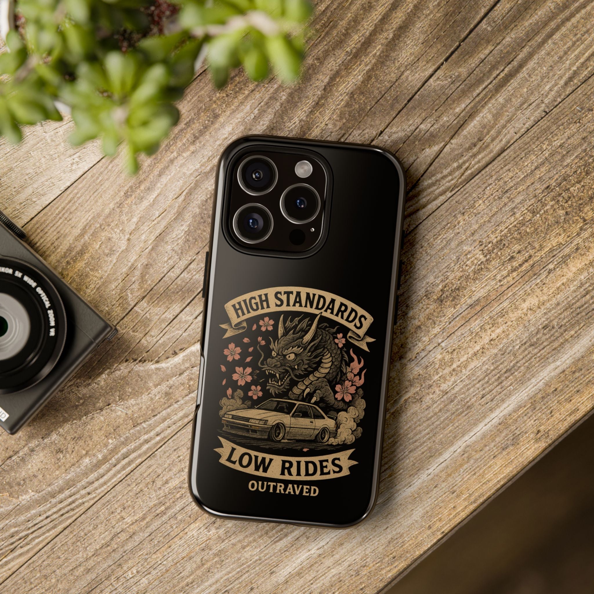 Phone Case — "High Standards Low Rides" Retro Dragon Car Design