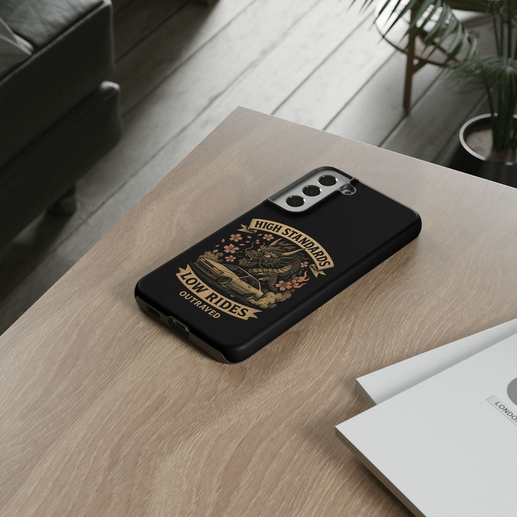 Phone Case — "High Standards Low Rides" Retro Dragon Car Design