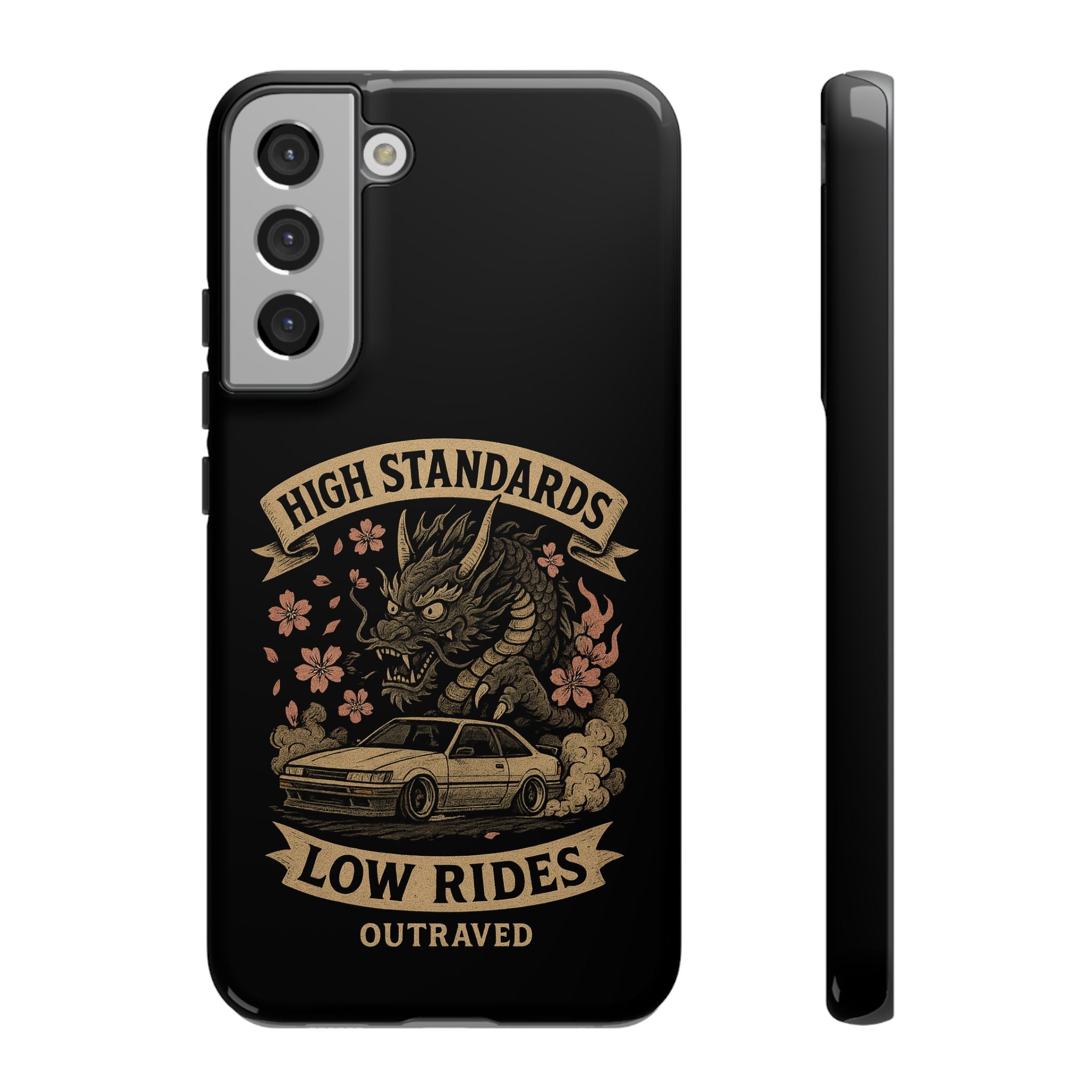 Phone Case — "High Standards Low Rides" Retro Dragon Car Design