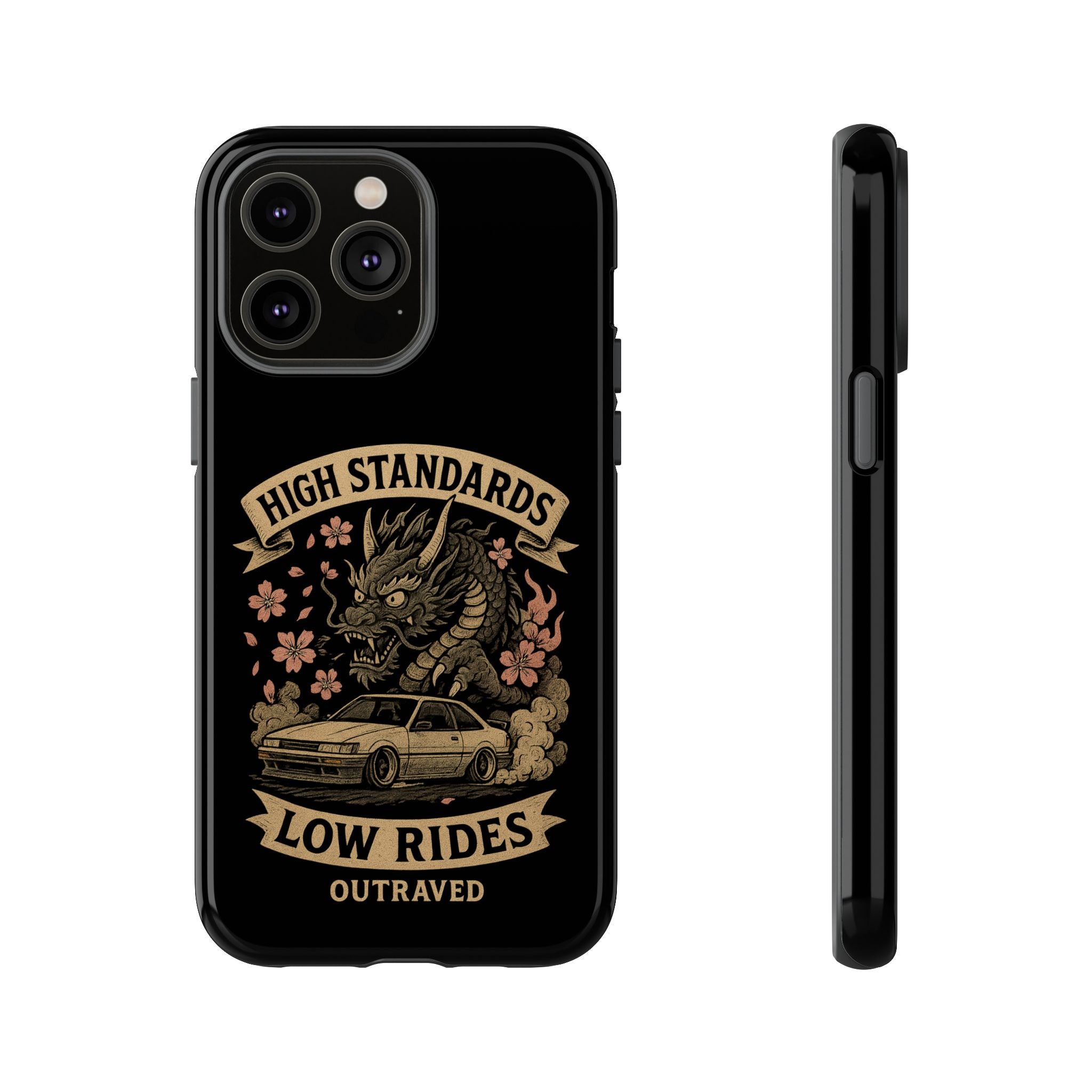 Phone Case — "High Standards Low Rides" Retro Dragon Car Design