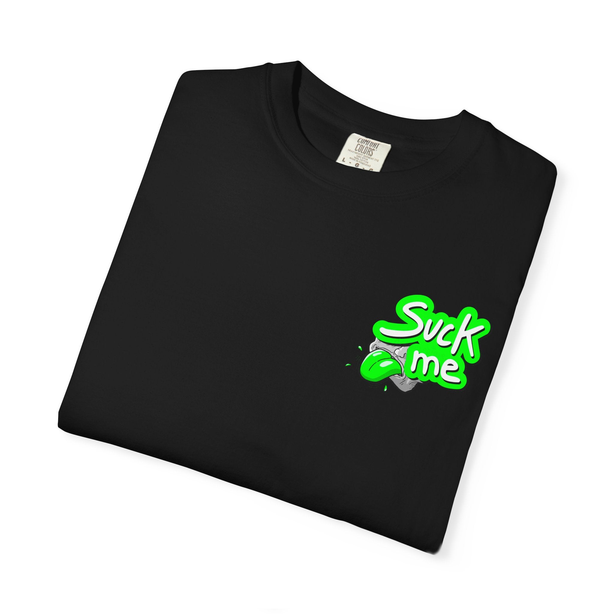 A Suck Me Alien Graphic T-Shirt — Retro Green Space Monster Tee