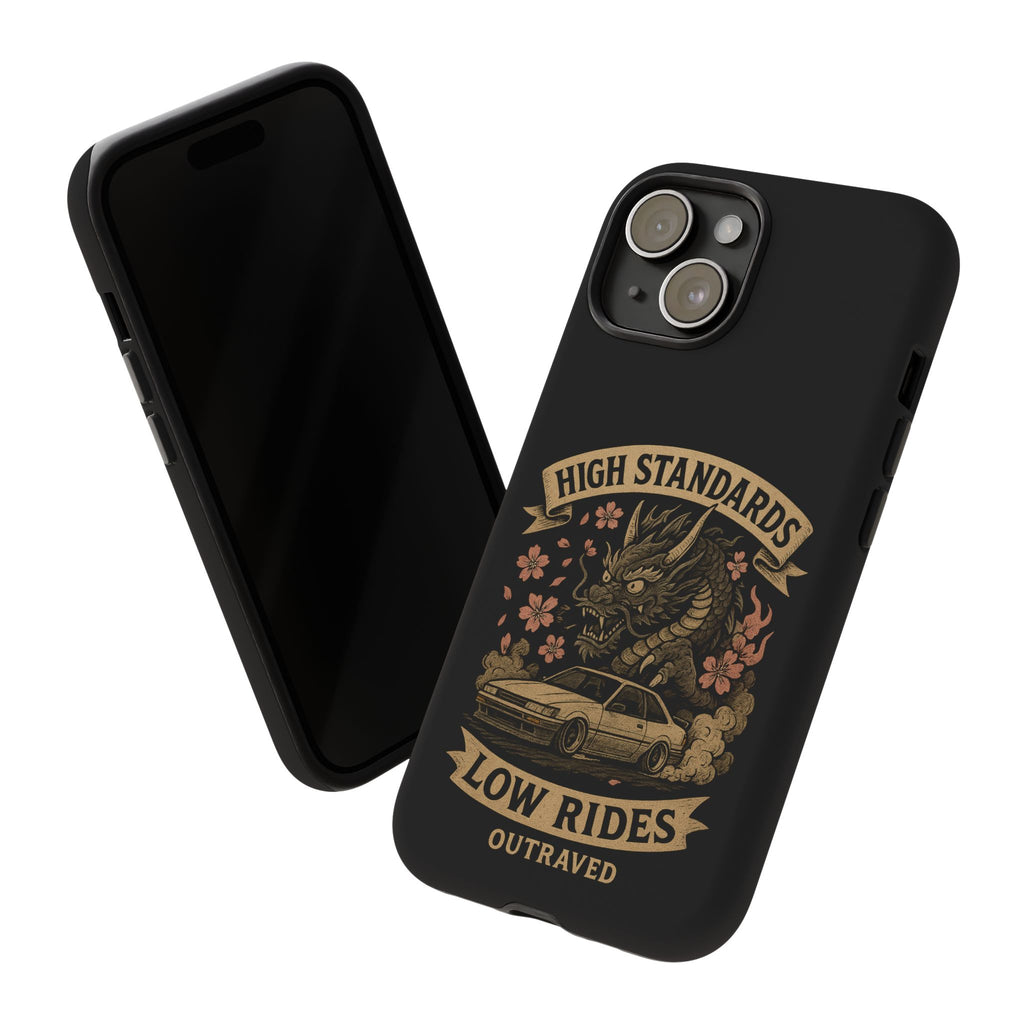 Phone Case — "High Standards Low Rides" Retro Dragon Car Design