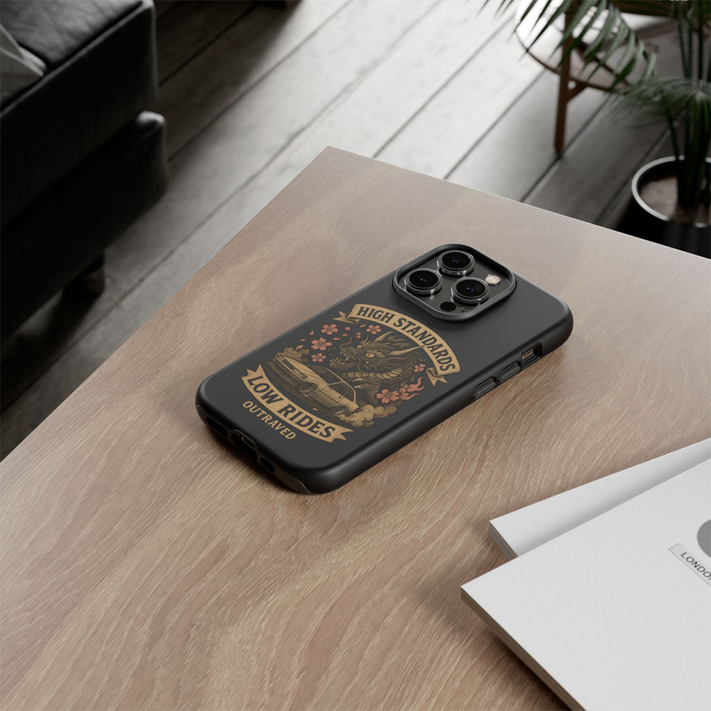 Phone Case — "High Standards Low Rides" Retro Dragon Car Design