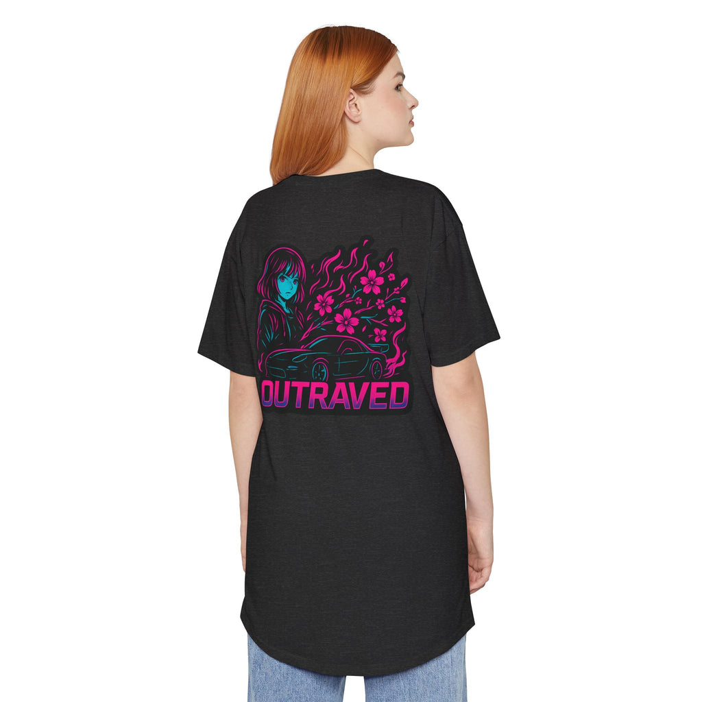 A Outraved Flame Retro Car Longbody Tee — Vintage Anime Streetwear Longline Shirt