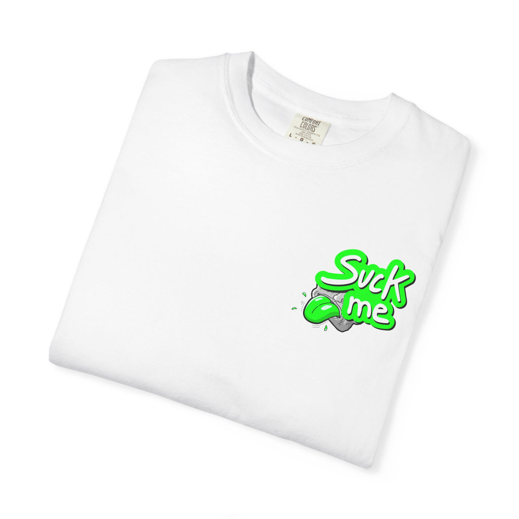 A Suck Me Alien Graphic T-Shirt — Retro Green Space Monster Tee
