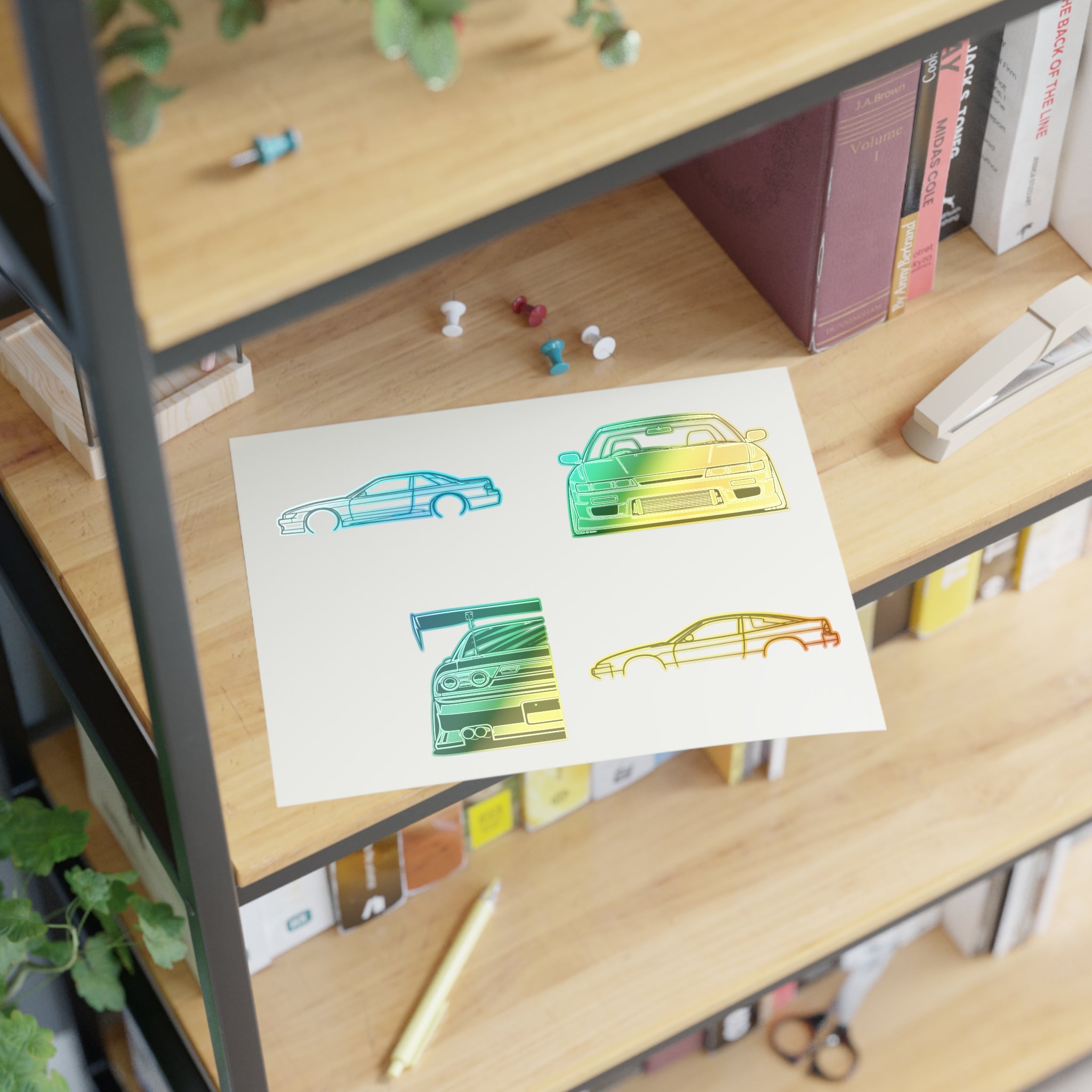 Stickers JDM  S13 Sticker Sheet – Black Line Art 4-Pack