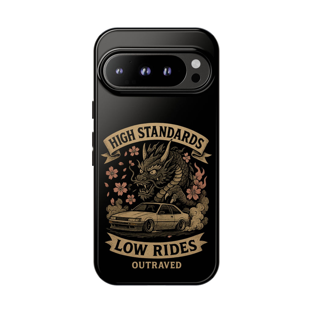 Phone Case — "High Standards Low Rides" Retro Dragon Car Design