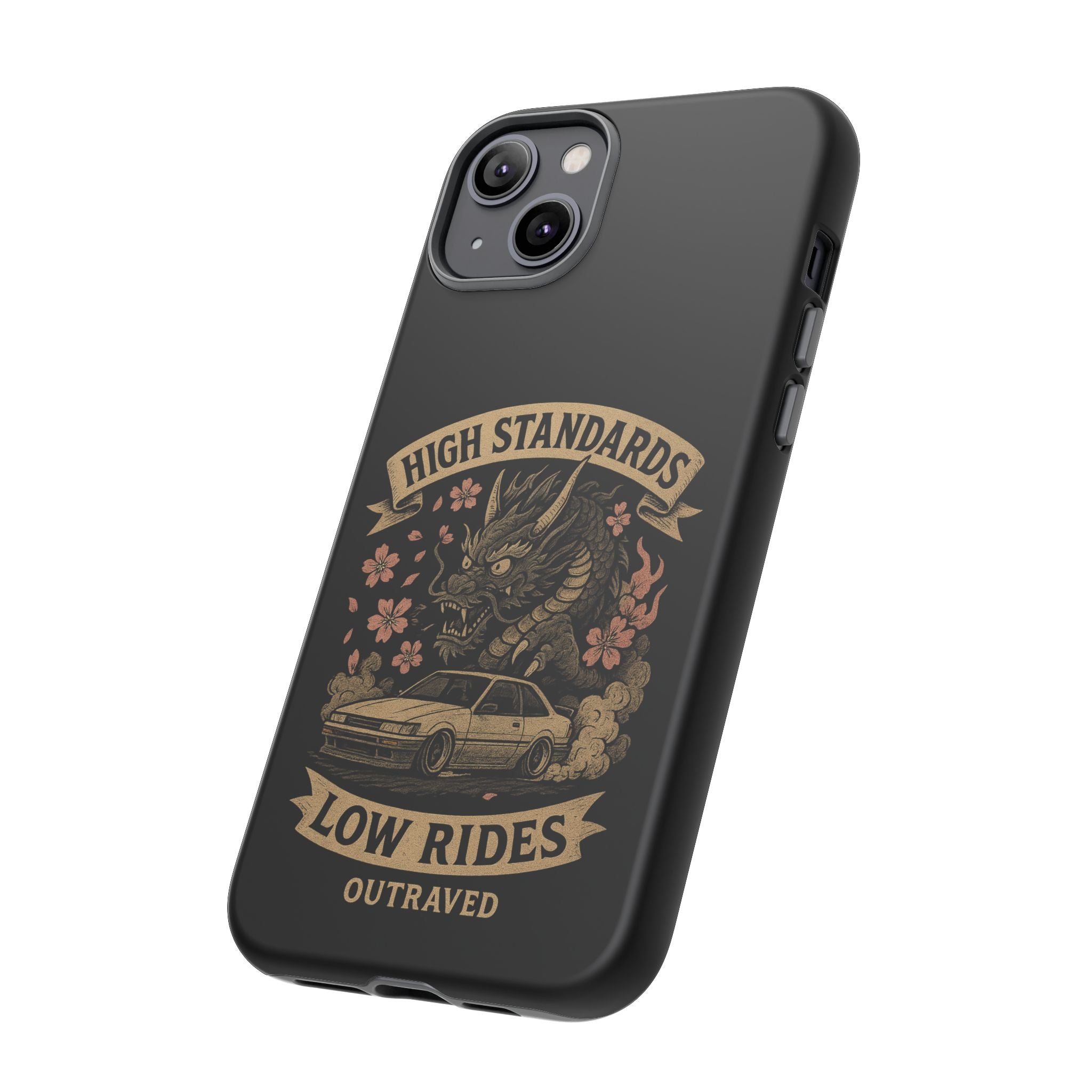 Phone Case — "High Standards Low Rides" Retro Dragon Car Design
