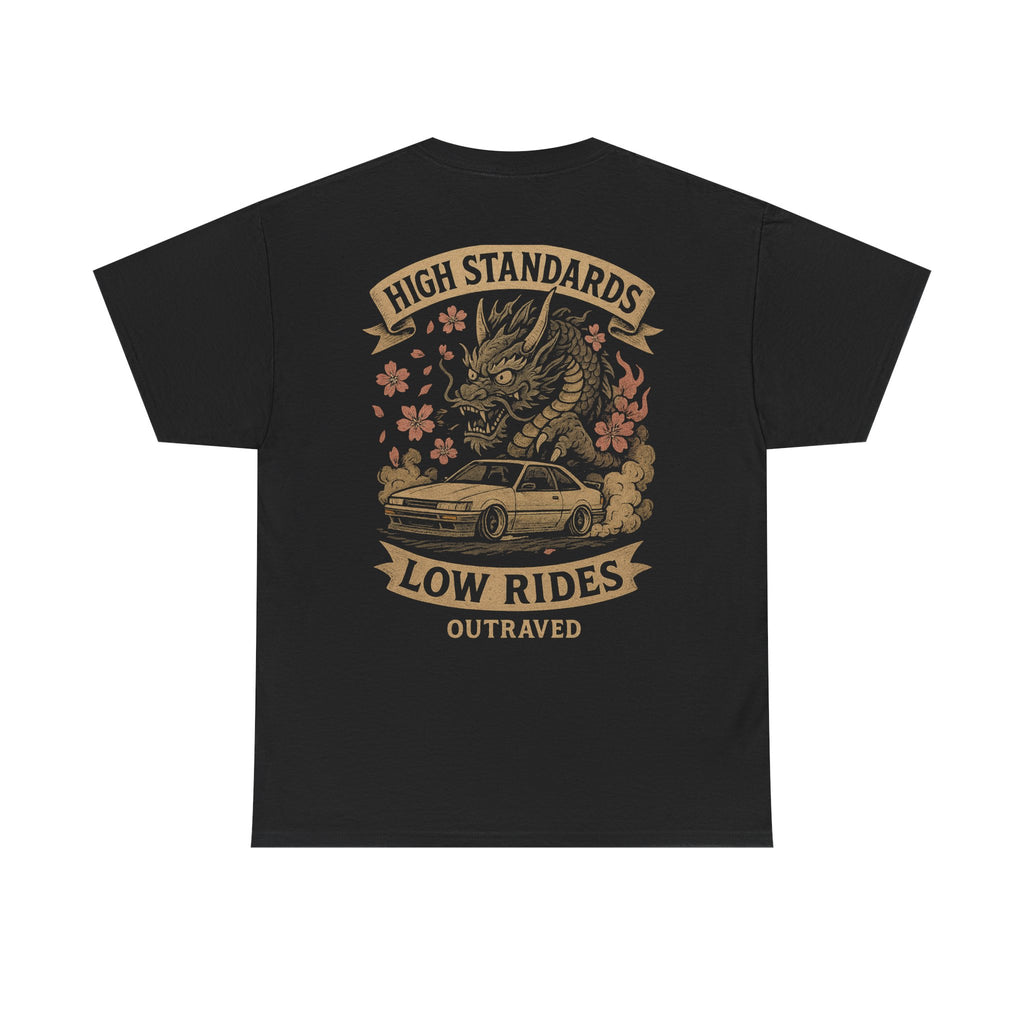 A Outraved 'High Standards Low Rides' Graphic Tee — Vintage Dragon Car Design