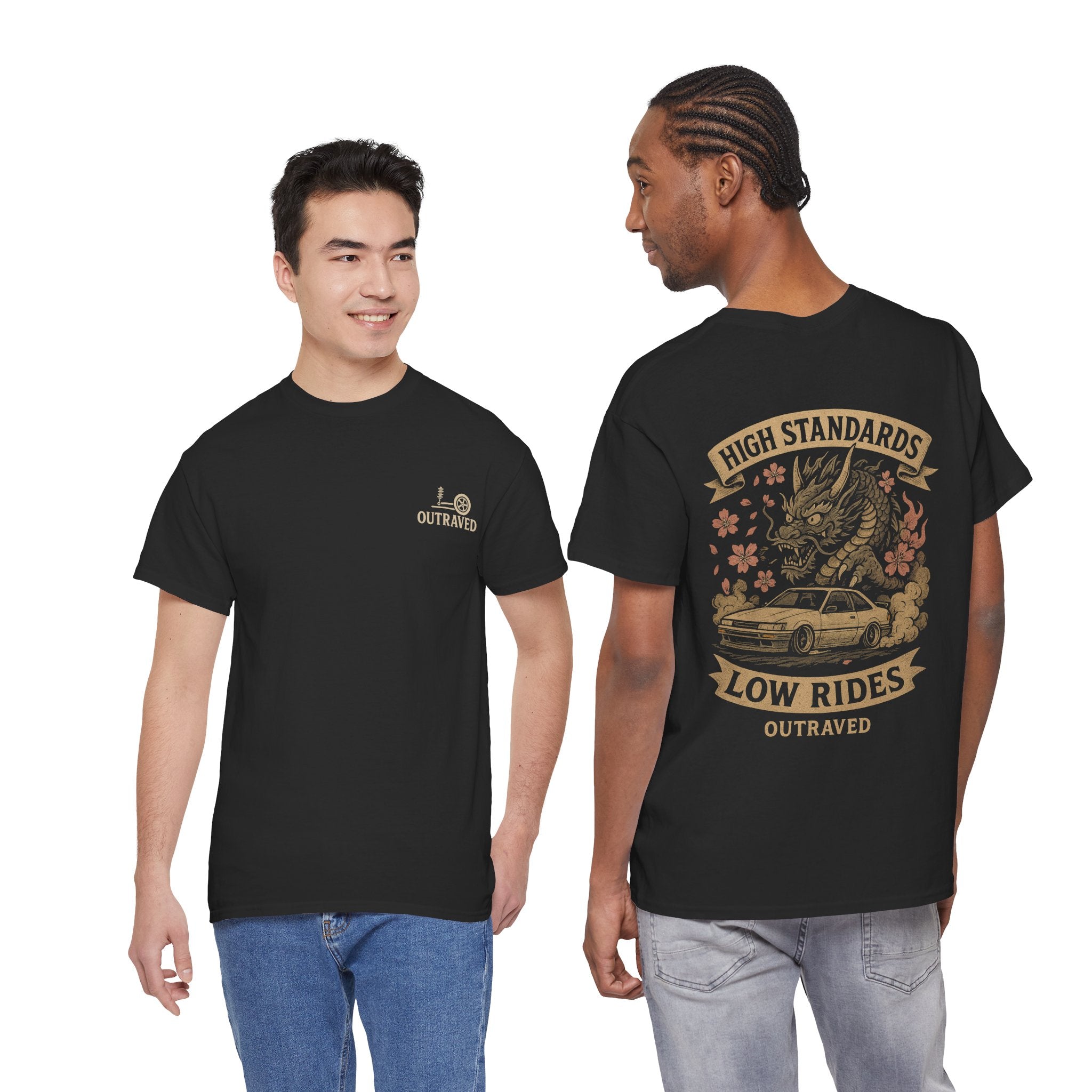 A Outraved 'High Standards Low Rides' Graphic Tee — Vintage Dragon Car Design