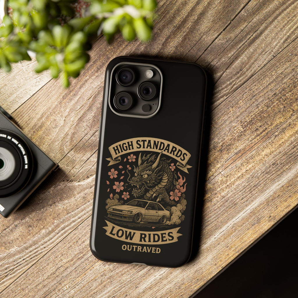 Phone Case — "High Standards Low Rides" Retro Dragon Car Design