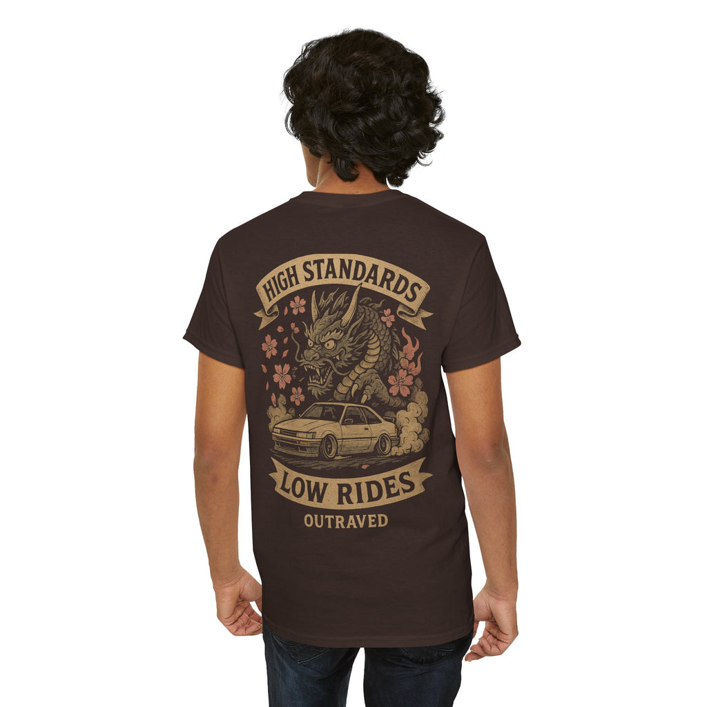 A Outraved 'High Standards Low Rides' Graphic Tee — Vintage Dragon Car Design