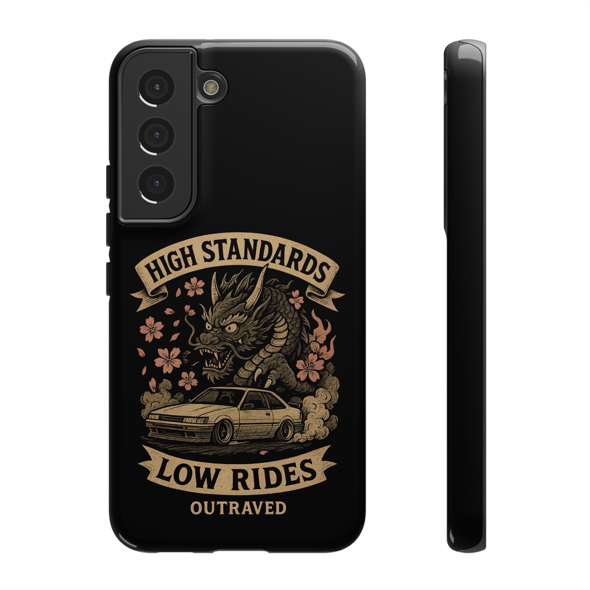 Phone Case — "High Standards Low Rides" Retro Dragon Car Design