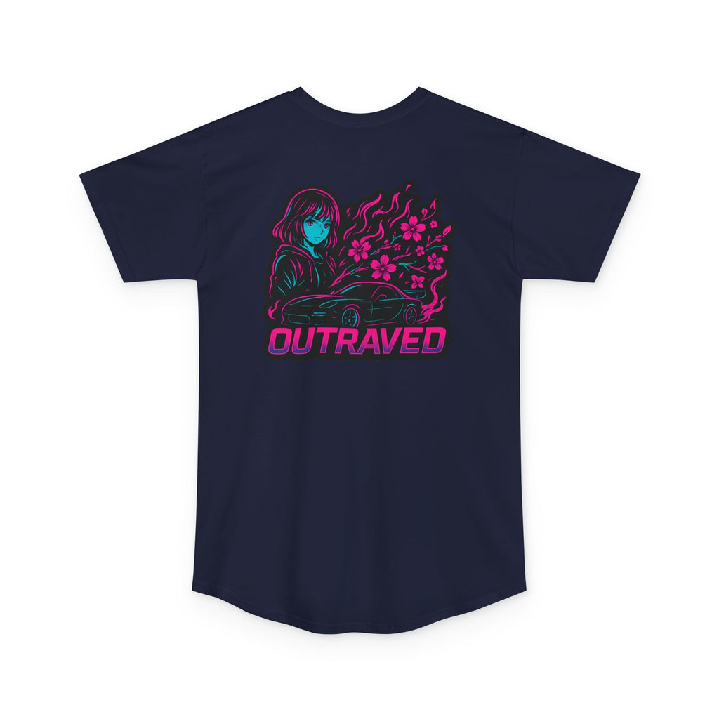 A Outraved Flame Retro Car Longbody Tee — Vintage Anime Streetwear Longline Shirt