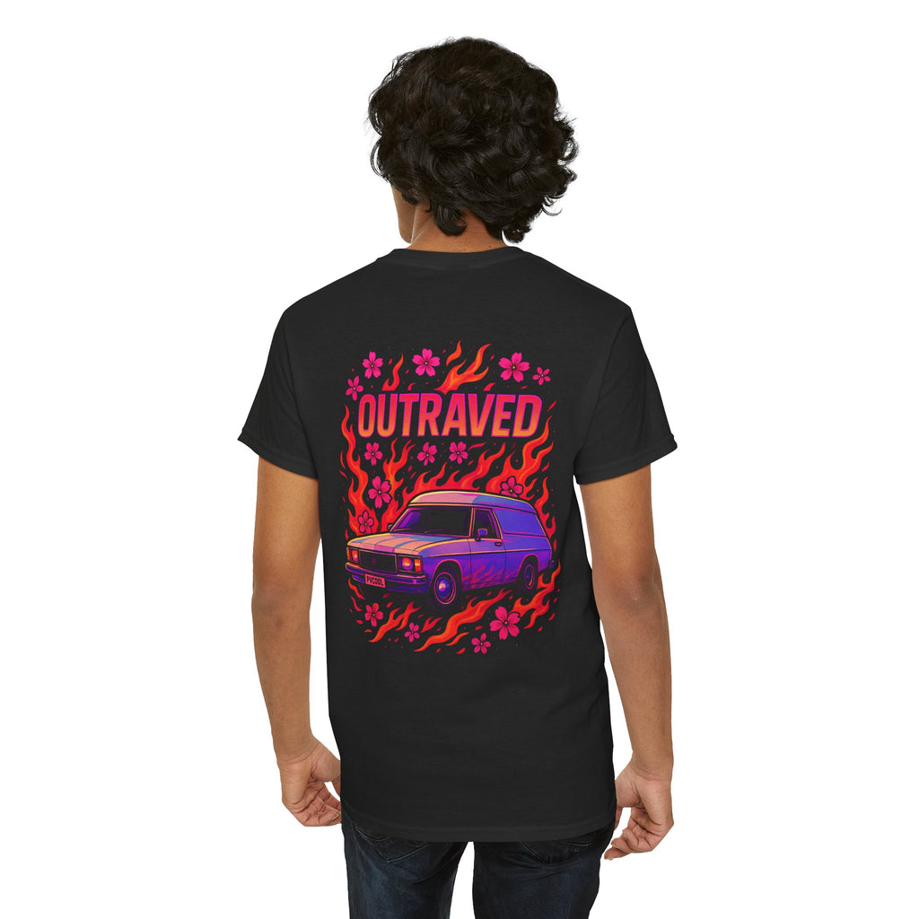 Outraved Car Flames T-Shirt — Retro Van Gogh-Inspired Graphic Tee
