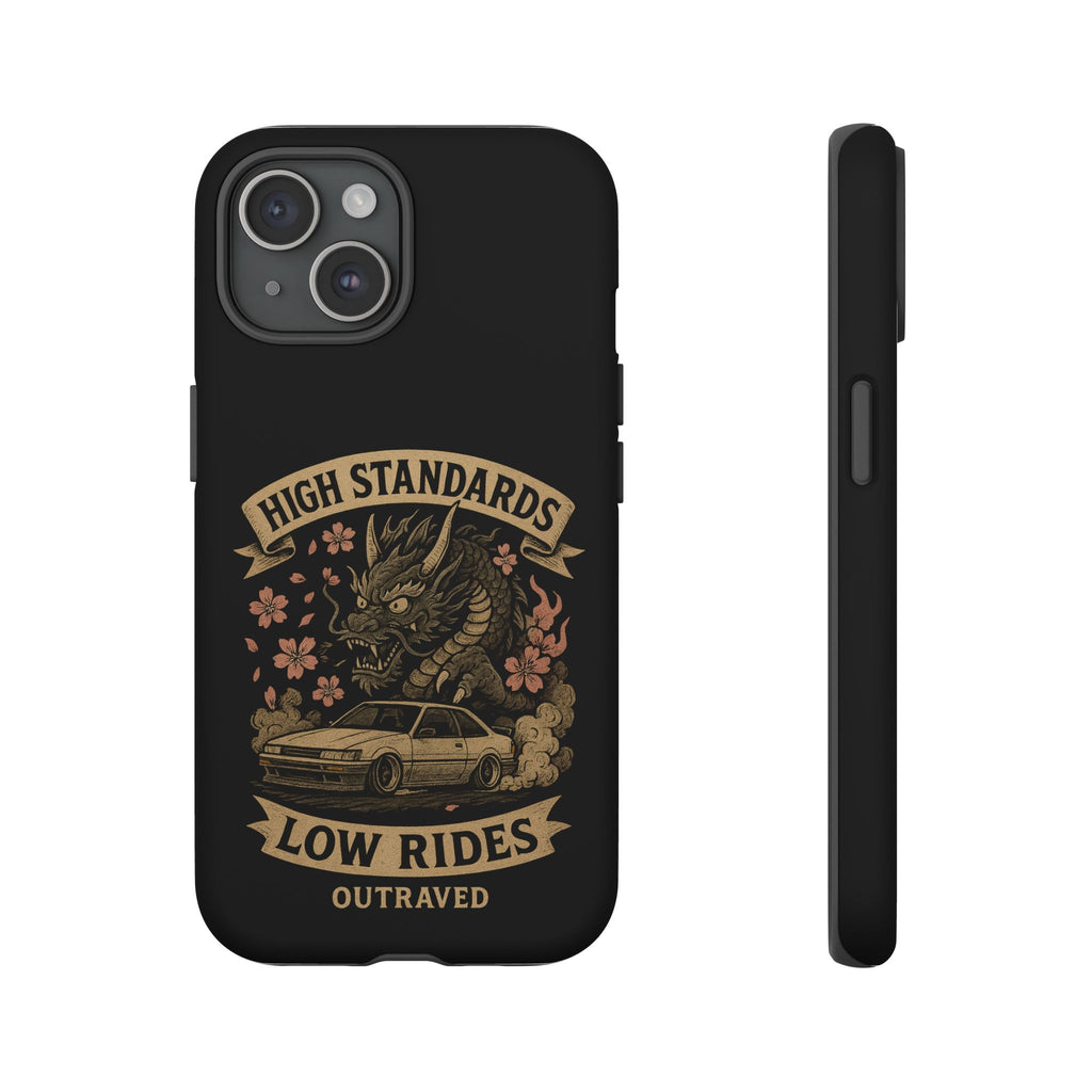 Phone Case — "High Standards Low Rides" Retro Dragon Car Design