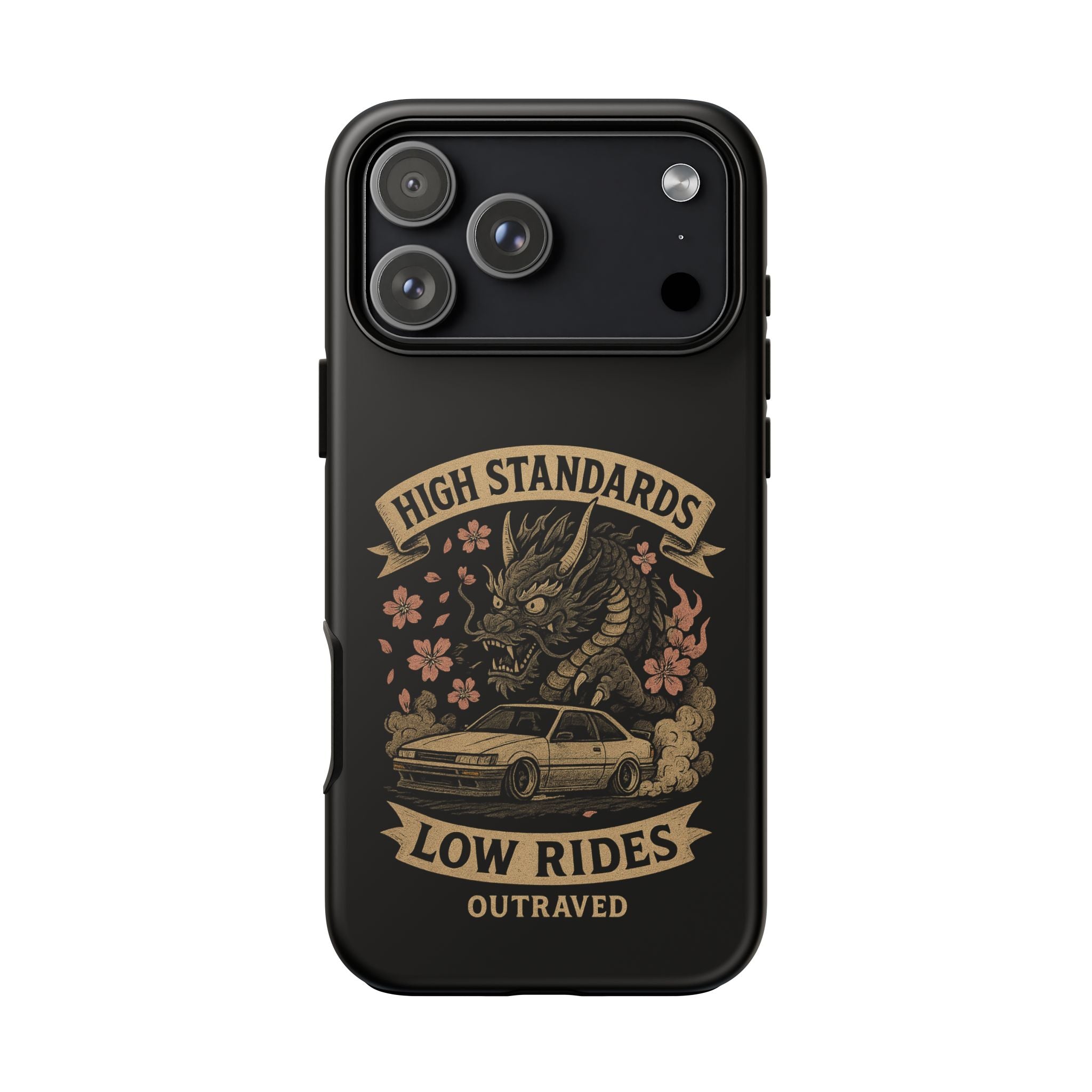 Phone Case — "High Standards Low Rides" Retro Dragon Car Design