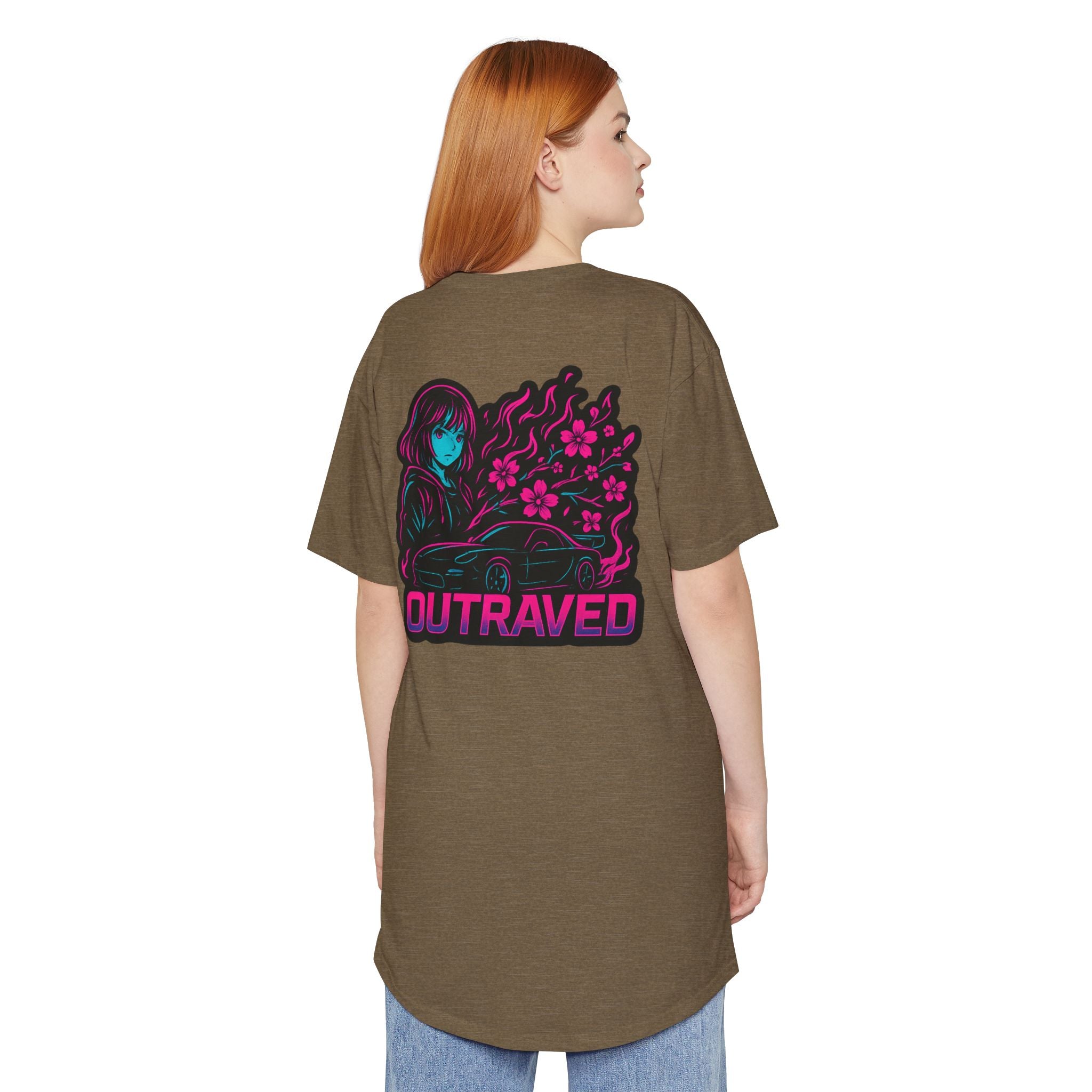 A Outraved Flame Retro Car Longbody Tee — Vintage Anime Streetwear Longline Shirt