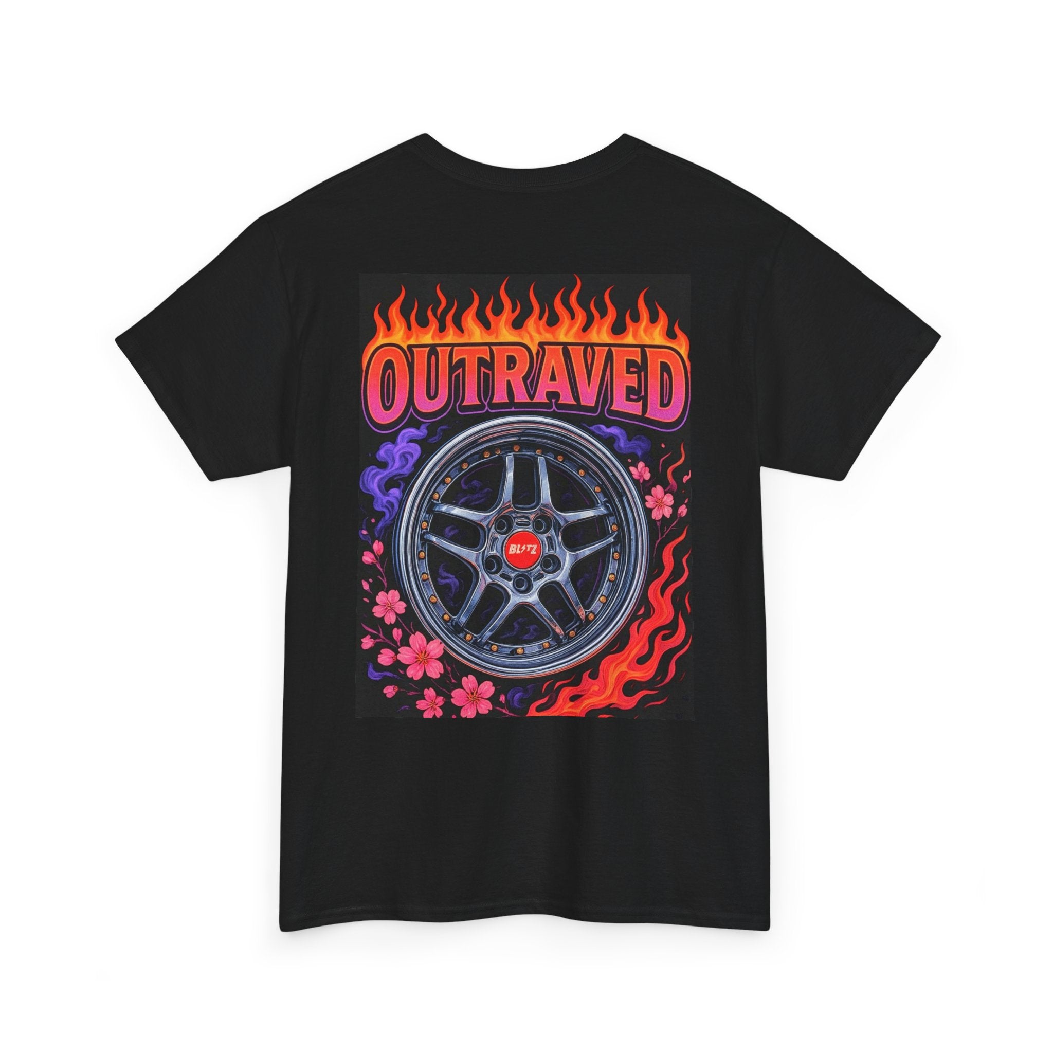 A Outraved Wheel Graphic Tee — Vintage Racing Flame Design