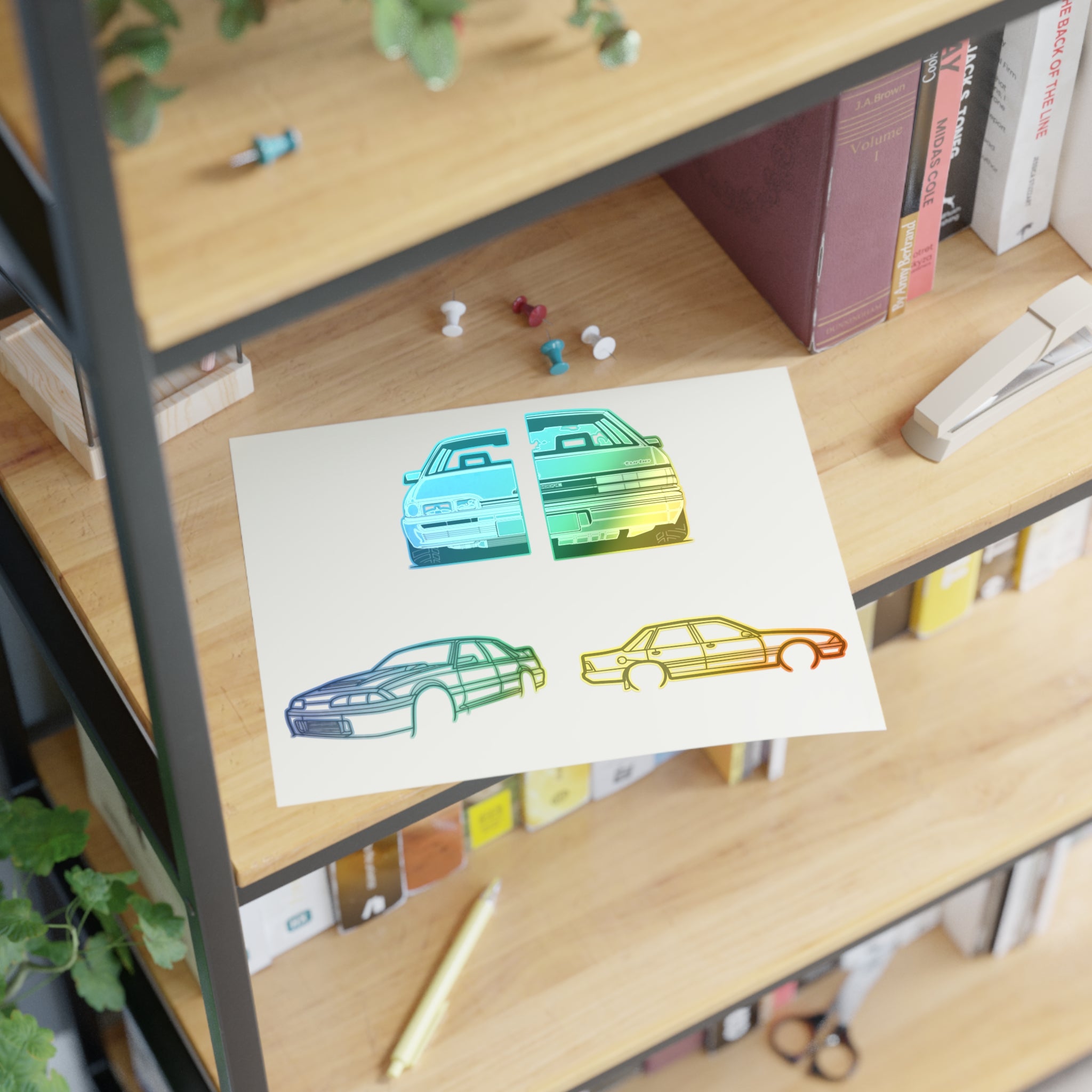 Stickers Fully sick vl brah Line Art Sticker Sheet — Retro Car Outline Decals