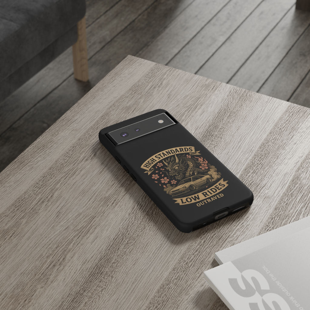 Phone Case — "High Standards Low Rides" Retro Dragon Car Design
