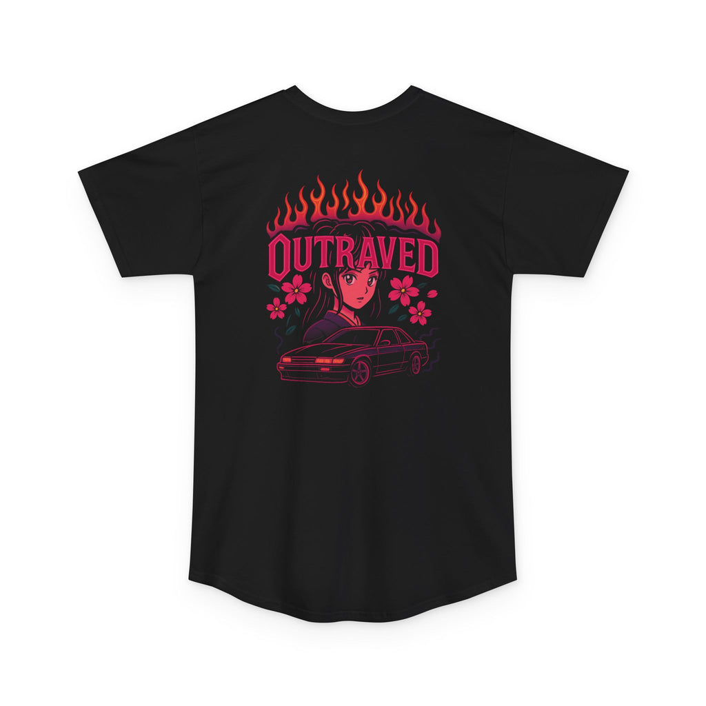 A Outraved Flame Retro Car Longbody Tee — Vintage Anime Streetwear Longline Shirt