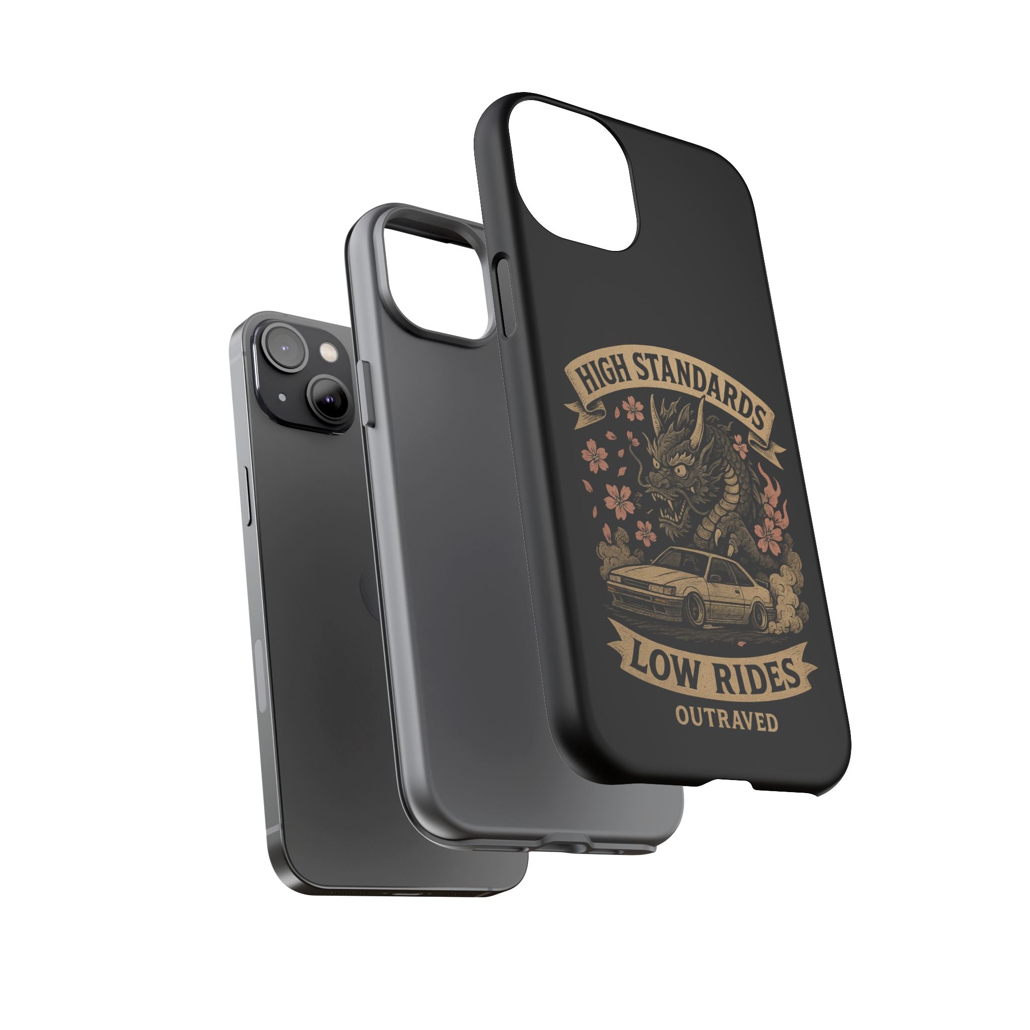 Phone Case — "High Standards Low Rides" Retro Dragon Car Design