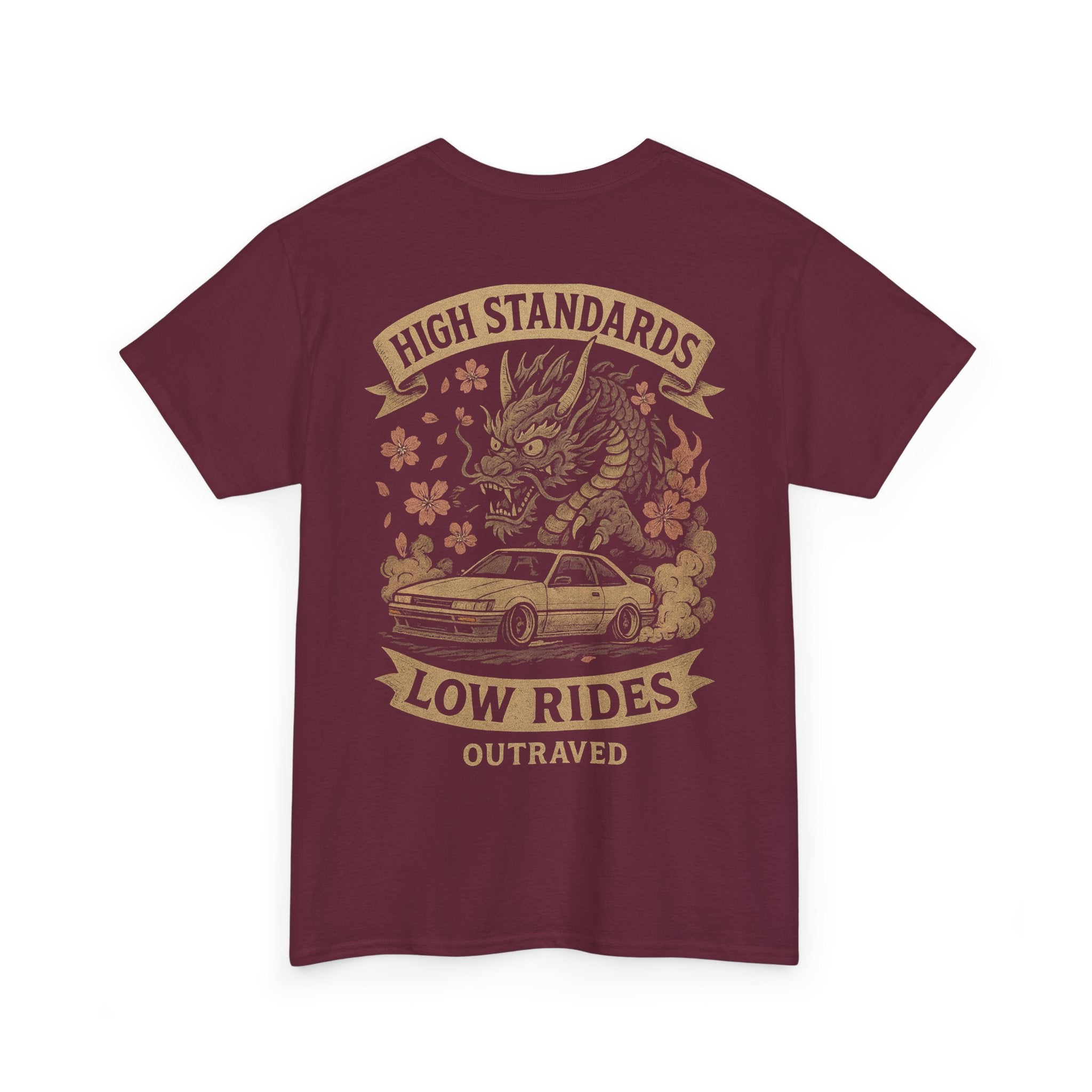 A Outraved 'High Standards Low Rides' Graphic Tee — Vintage Dragon Car Design