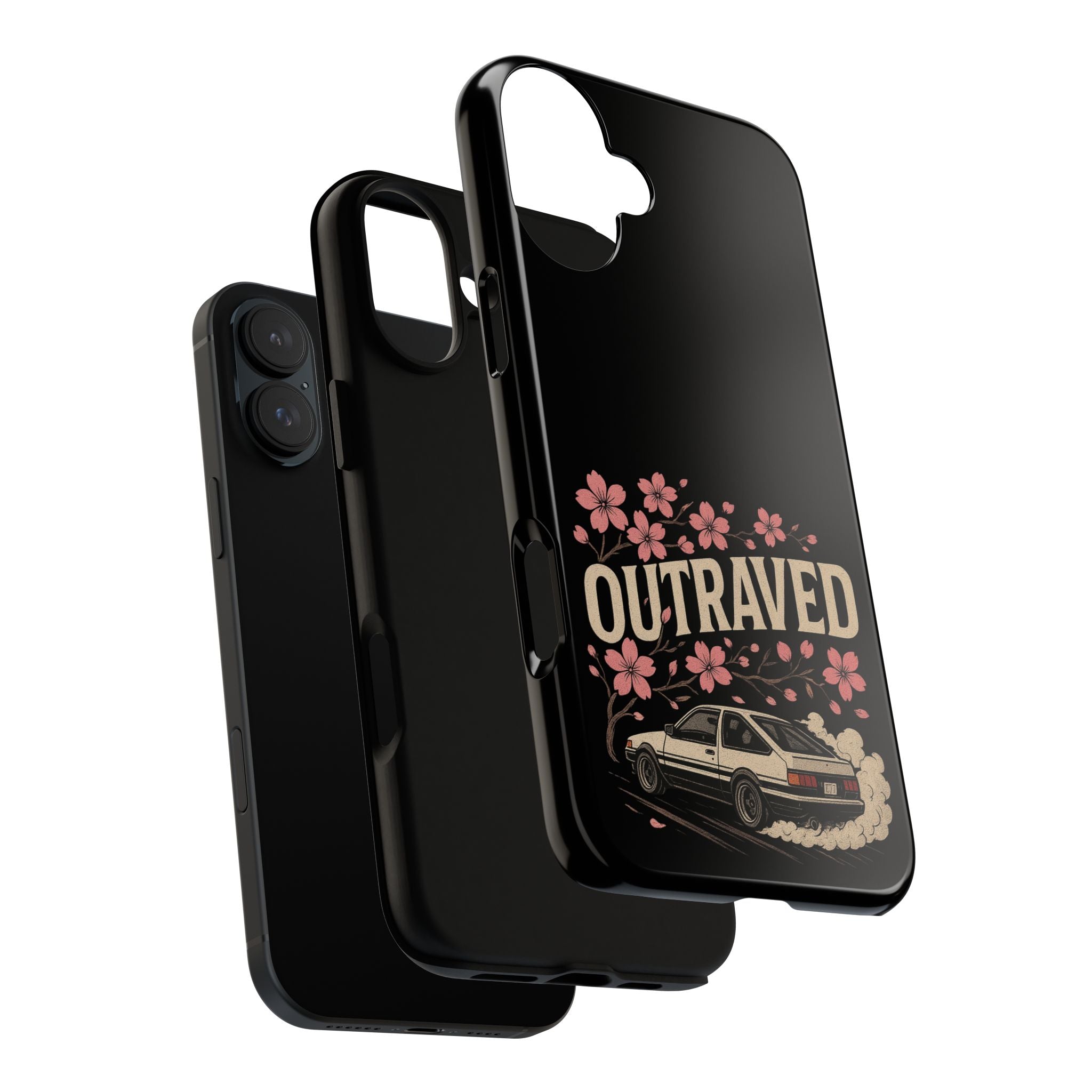 Phone Case — “Outraved” Drift Car Graphic with Cherry Blossoms