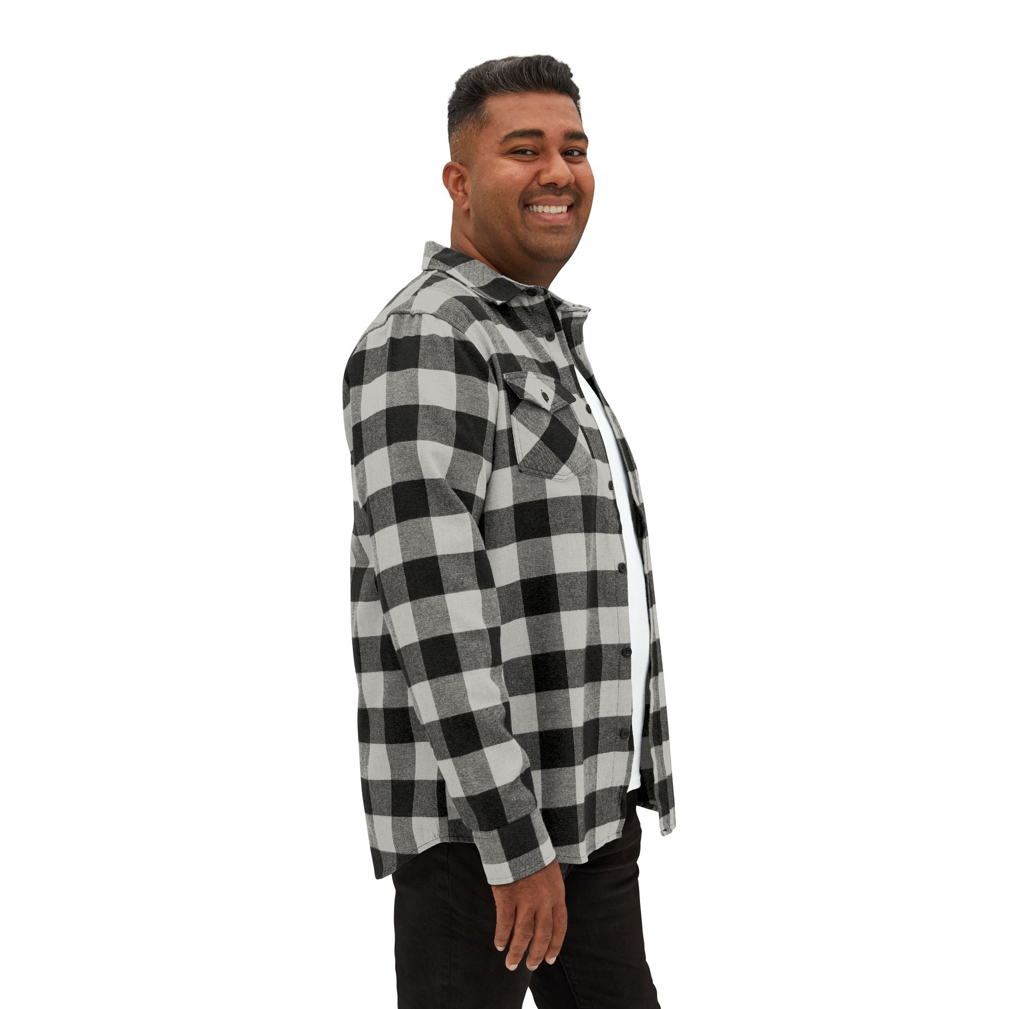 Black & White Buffalo Plaid Flannel Shirt
