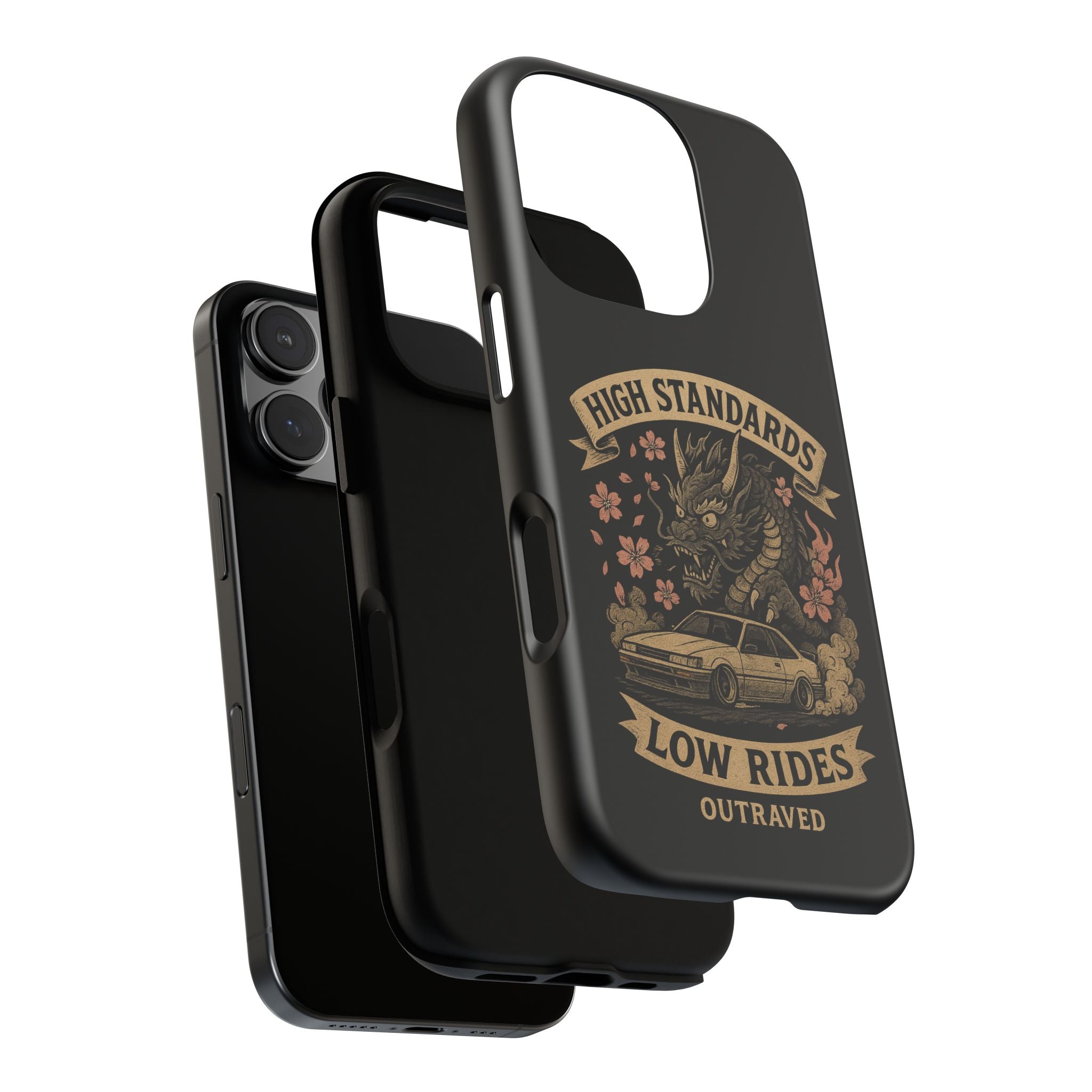 Phone Case — "High Standards Low Rides" Retro Dragon Car Design